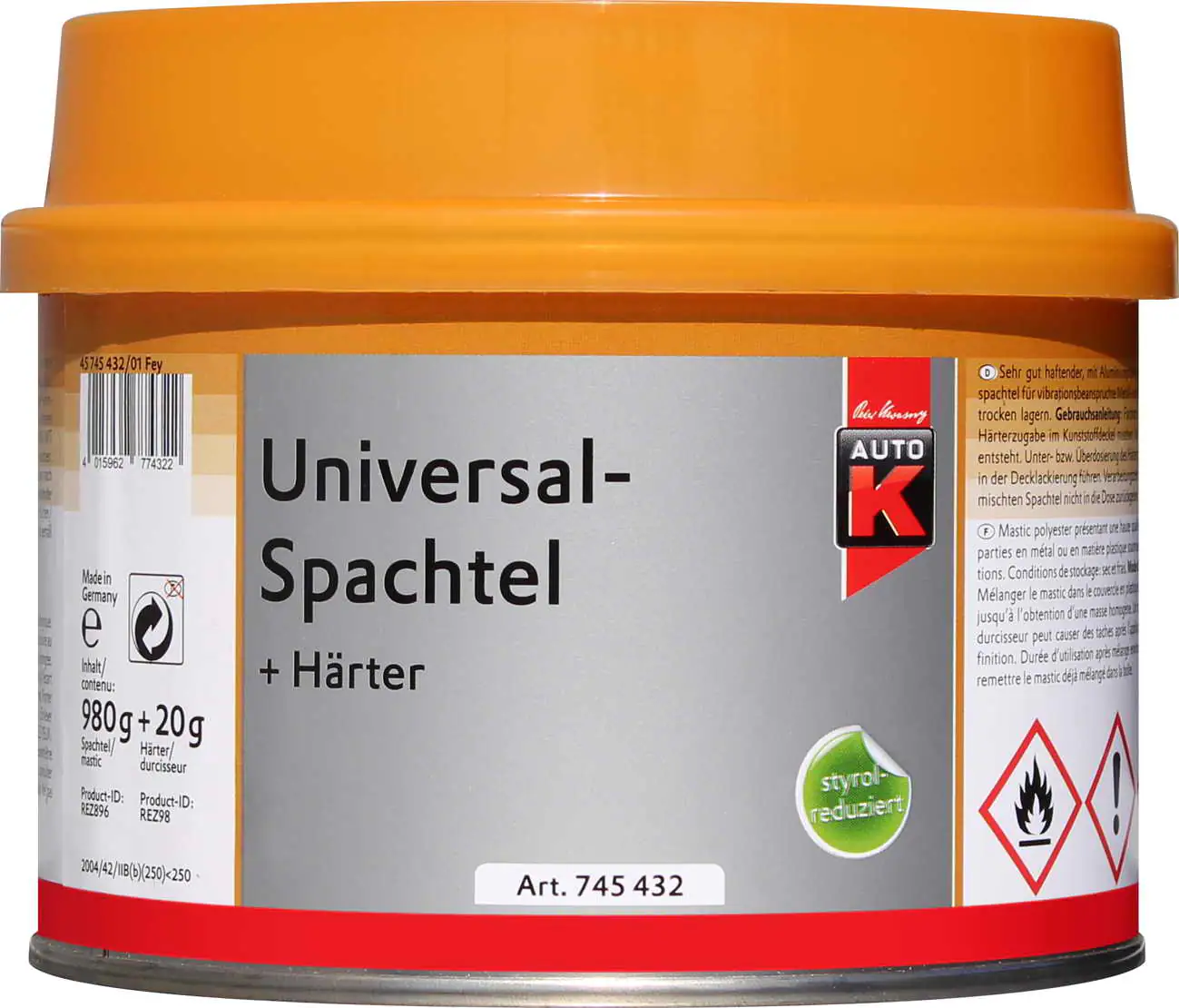 Auto-K Universalspachtel + Härter 1000g Auto-K Universalspachtel + Härter 1000g
