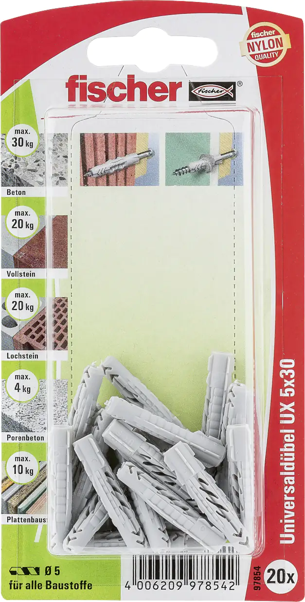 Fischer Universaldübel UX 5.0 x 30 mm - 20 Stück