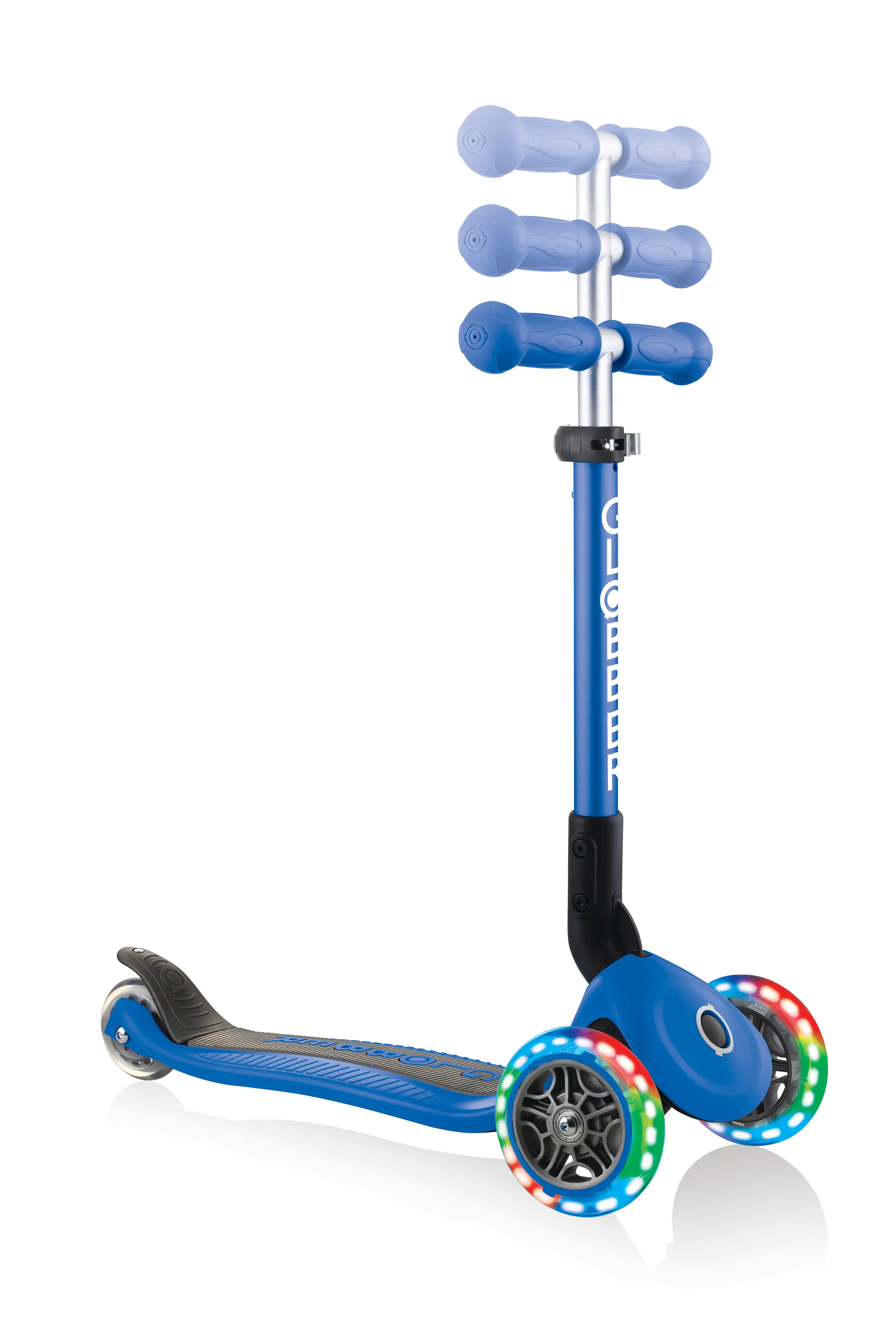 Globber Scooter Junior Foldable Lights dunkelblau mit Leuchtrollen