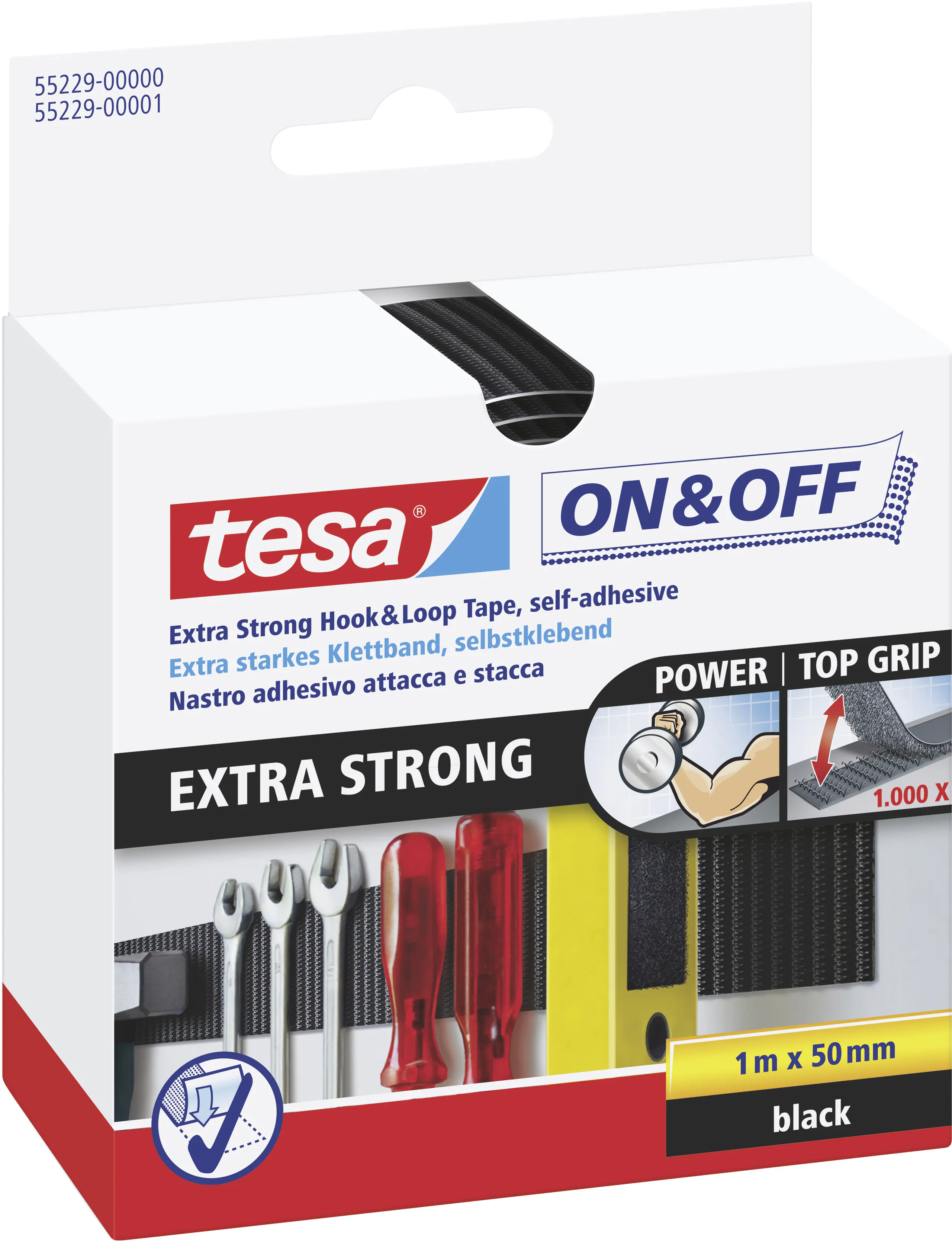 tesa Klettband On & Off 1 m x 50 mm, schwarz
