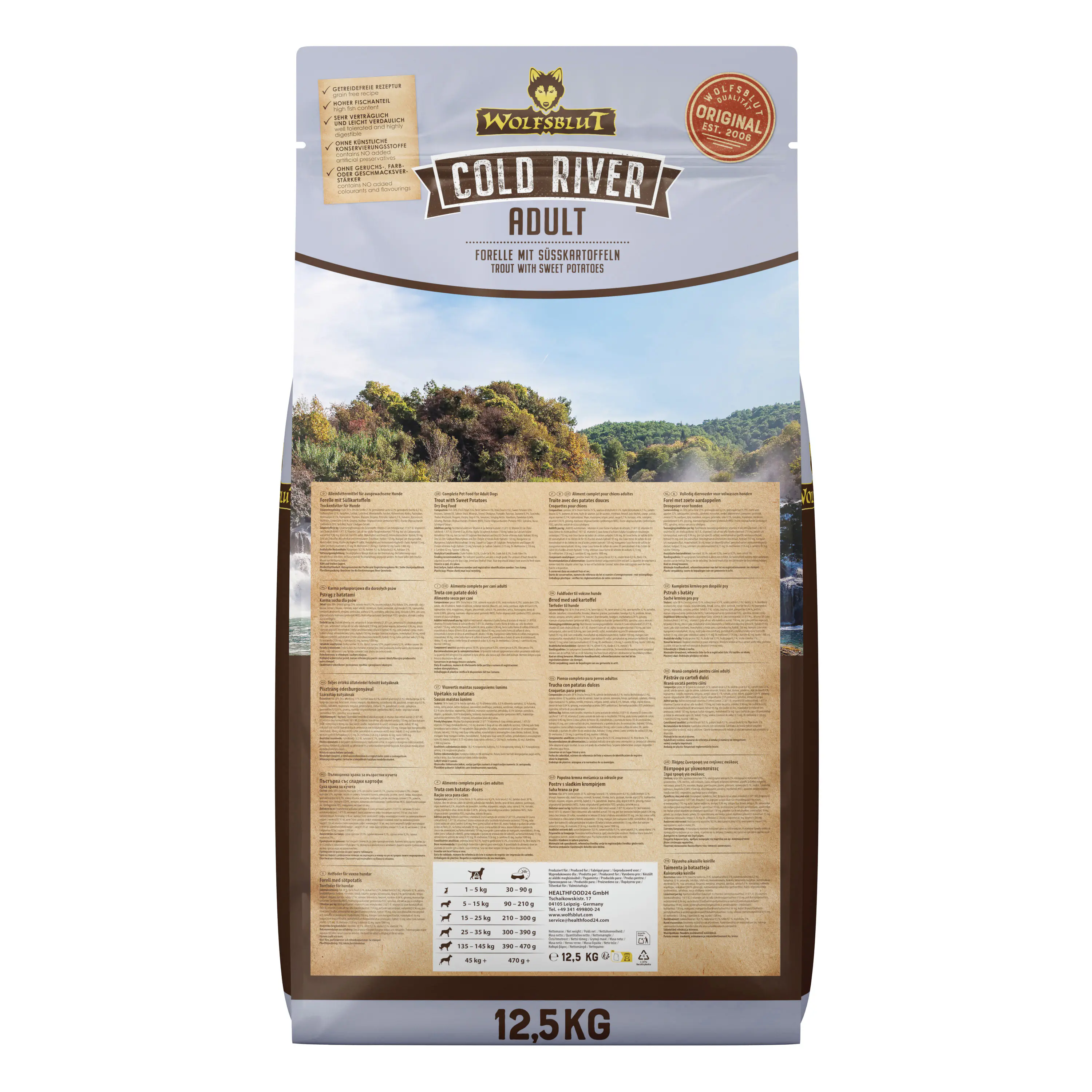 Wolfsblut Cold River Hundetrockenfutter Adult getreidefrei 12,5 kg Forelle