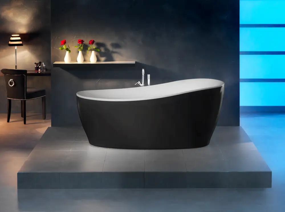 Ottofond Freistehende Badewanne Aviva 180 x 85 x 44 cm, schwarz/weiß