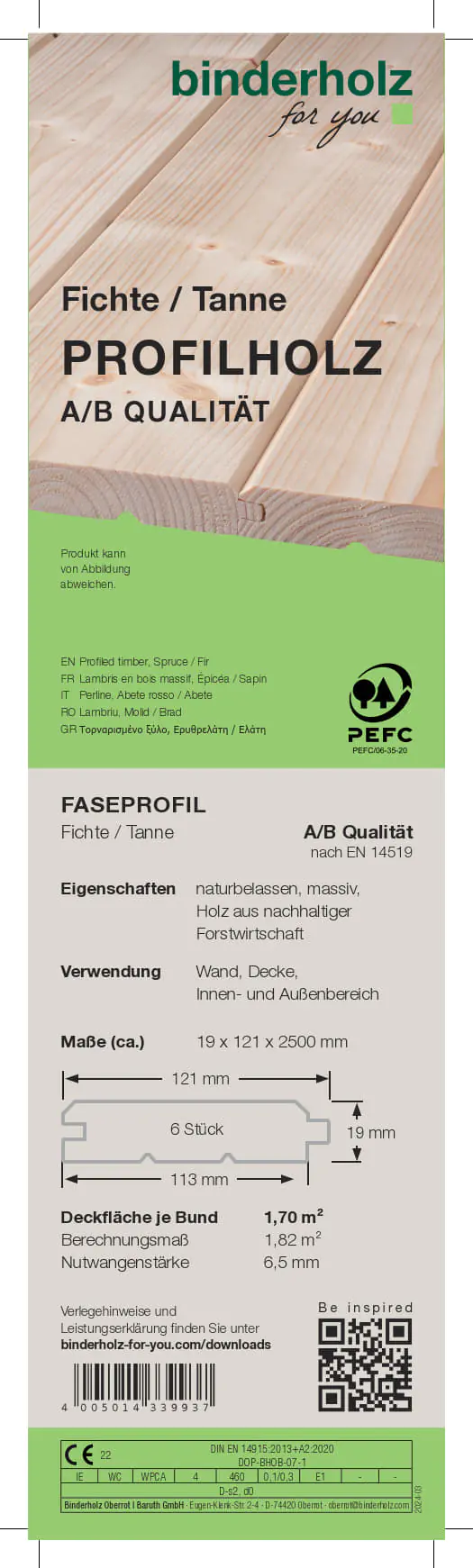 Profilholz Fichte Tanne A B-Sortierung 250 x 12,1 cm 19 mm Faseprofil
