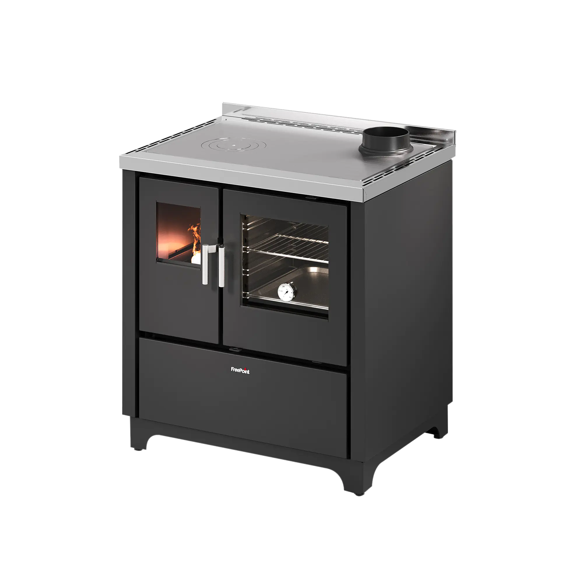 FreePoint Küchenherd FRIDA 80 Stahlverkleidung schwarz 75 kW