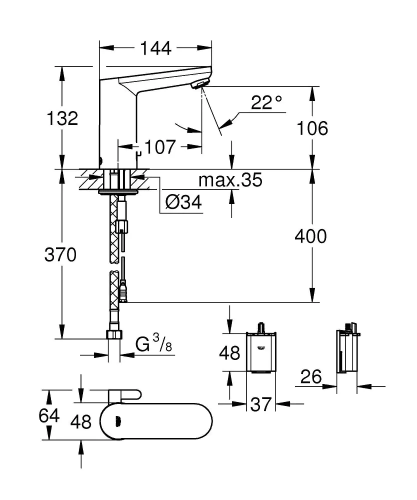 4005176305801_3 Grohe Waschtischarmatur Get E verchromt, Infrarot-Elektronik