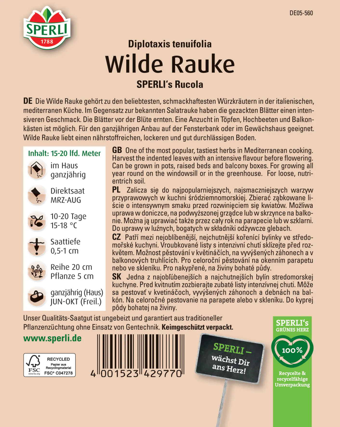 Sperli Wilde Rauke Sperli 's Rucola Sperli Wilde Rauke Sperli 's Rucola