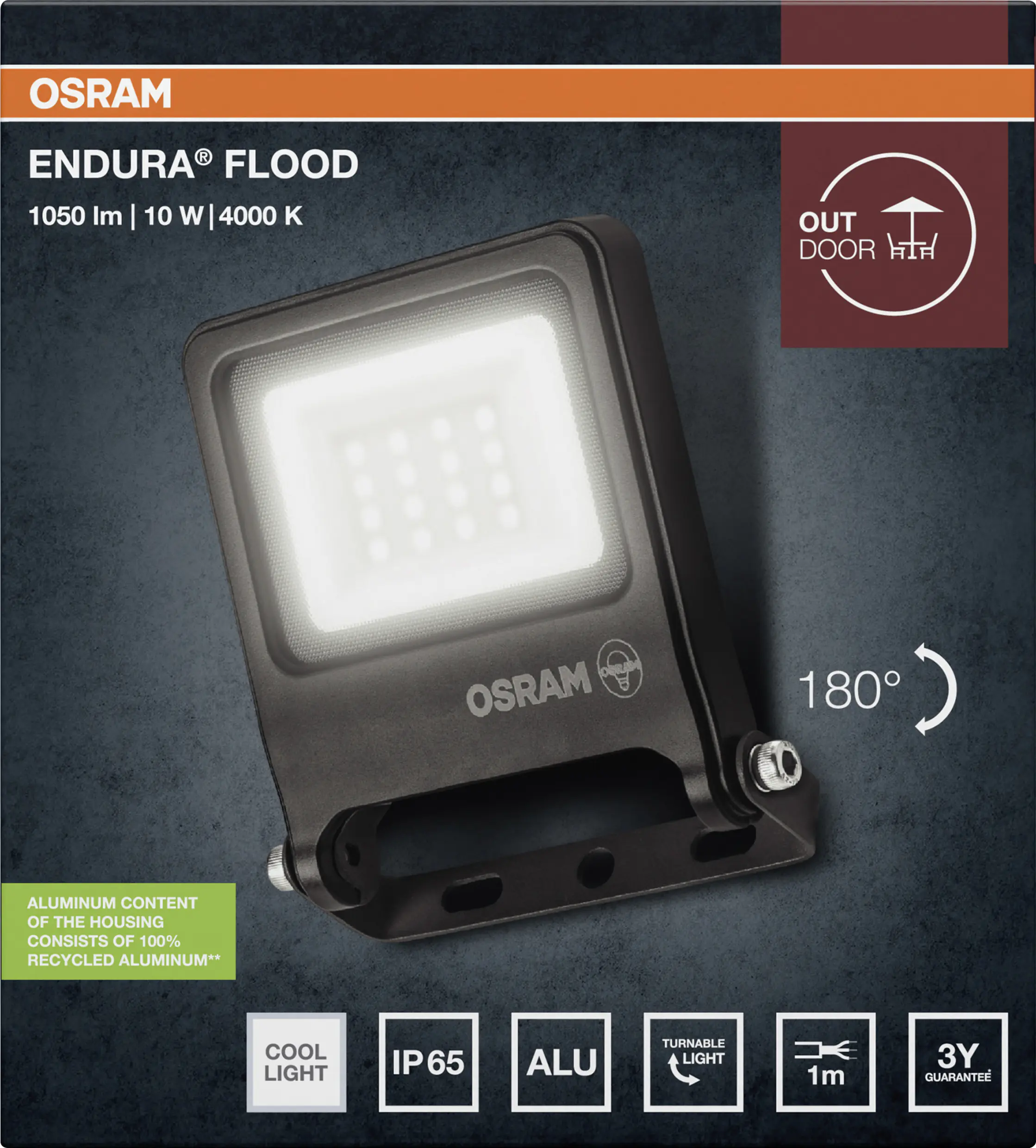 Osram Außenleuchte ENDURA Flood 10W PCR dunkelgrau kaltweiß