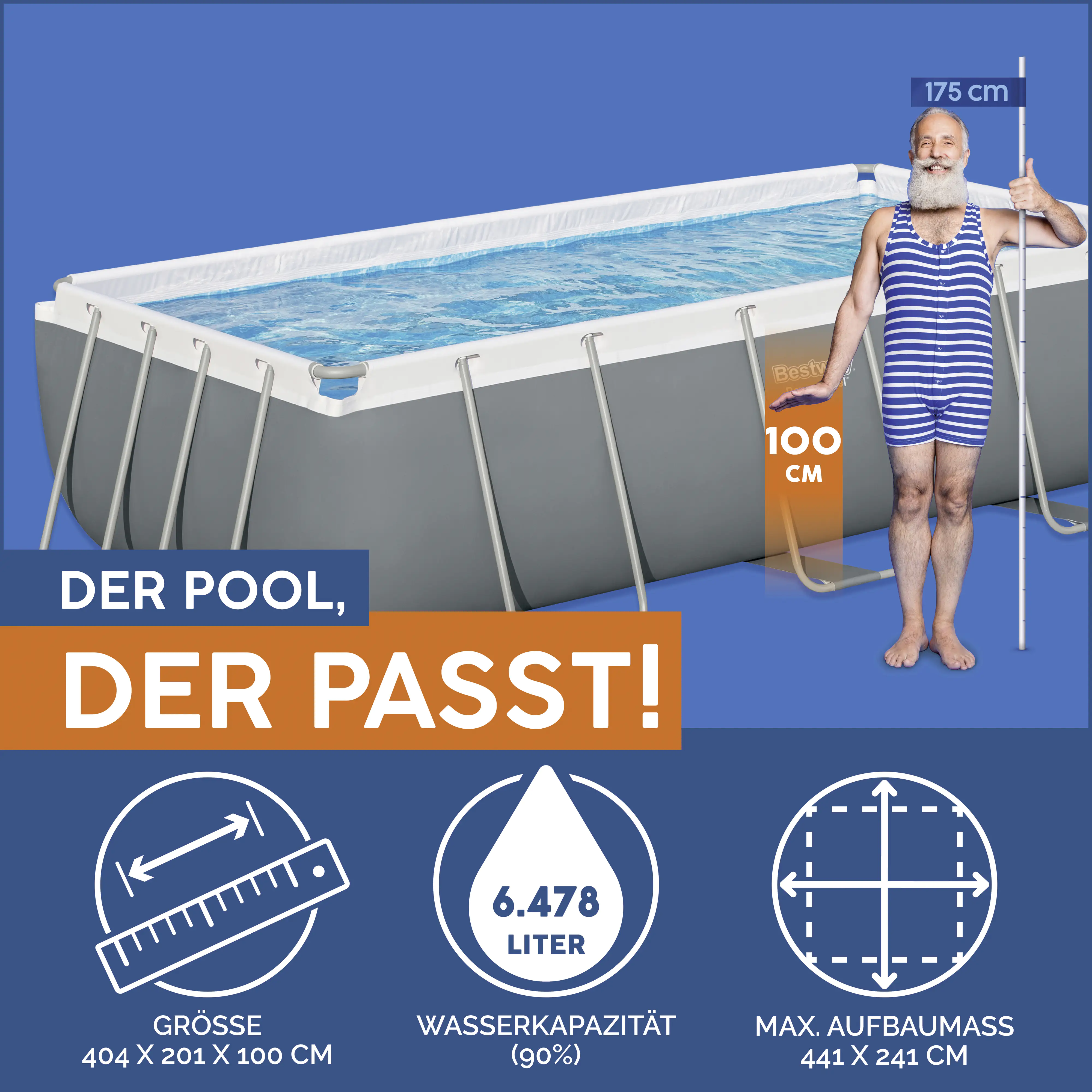 Bestway Power Steel Frame Pool Set mit Filterpumpe 404 x 201 x 100 cm, grau, eckig Bestway Power Steel Frame Pool Set mit Filterpumpe 404 x 201 x 100 cm, grau, eckig