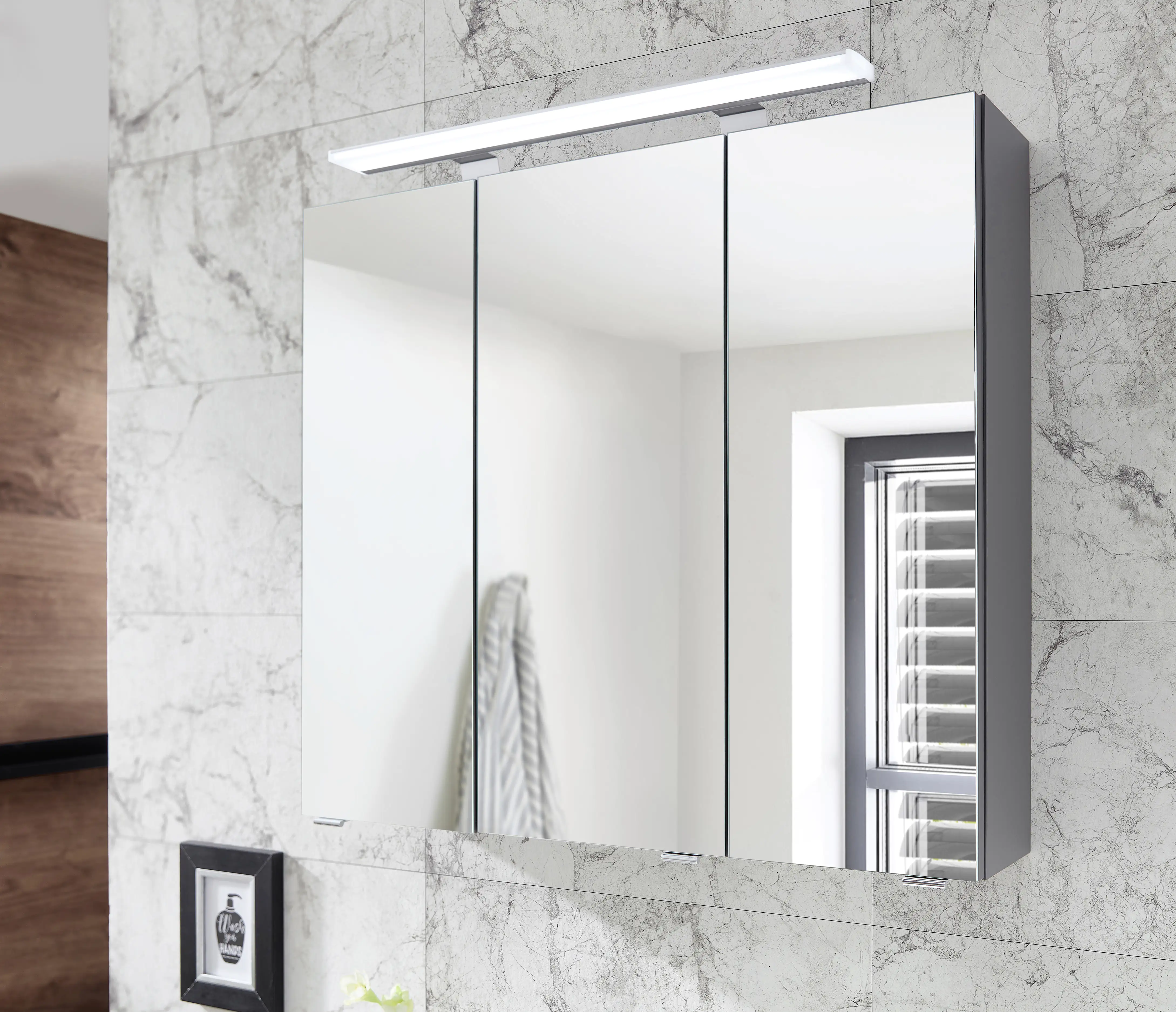 4017026181299_2689896 Primaster Spiegelschrank Düsseldorf mit Beleuchtung grau 80 x 70 cm