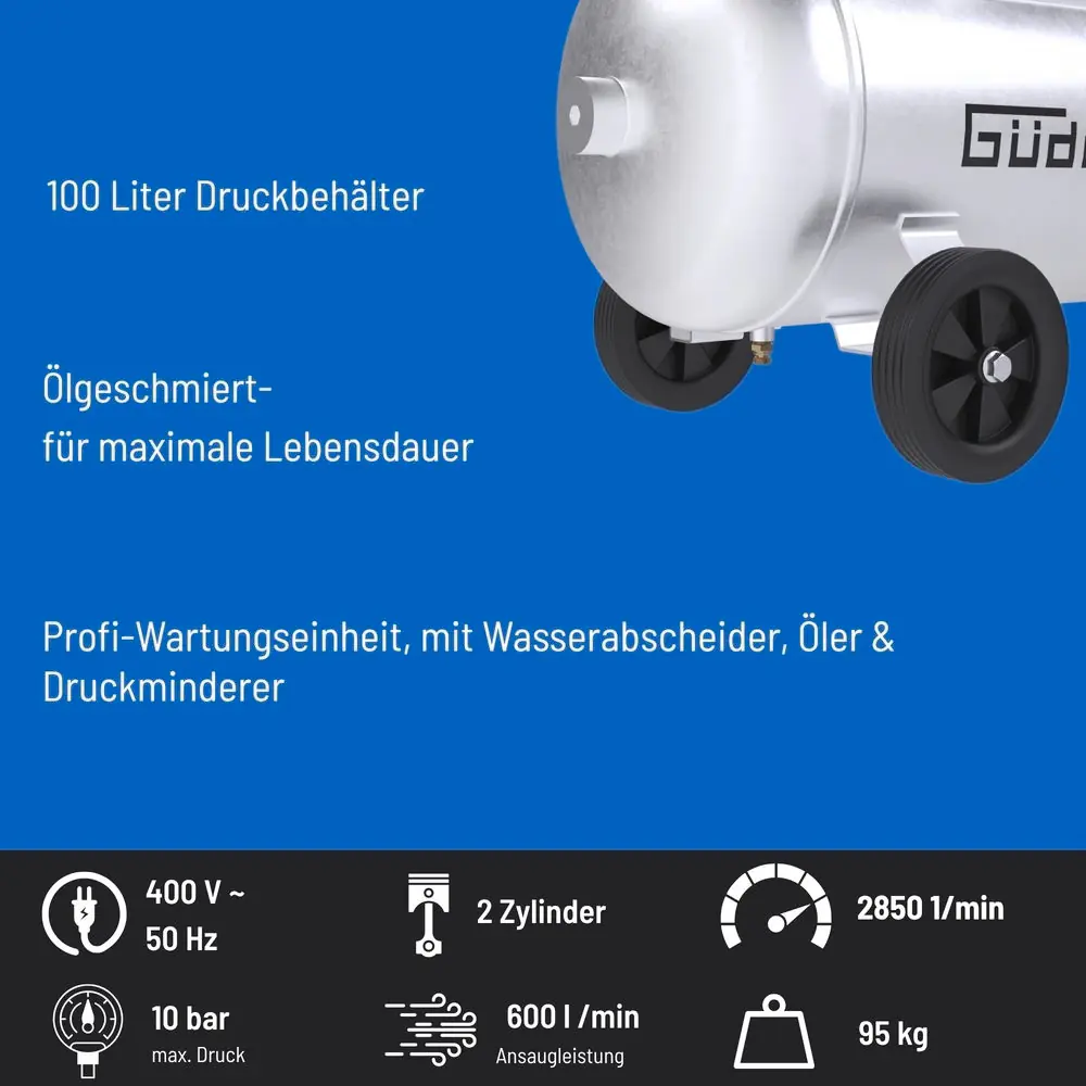 Güde Kompressor 600/10/100 VZ-PRO max. 10 bar 100 l 4000 W 400 V