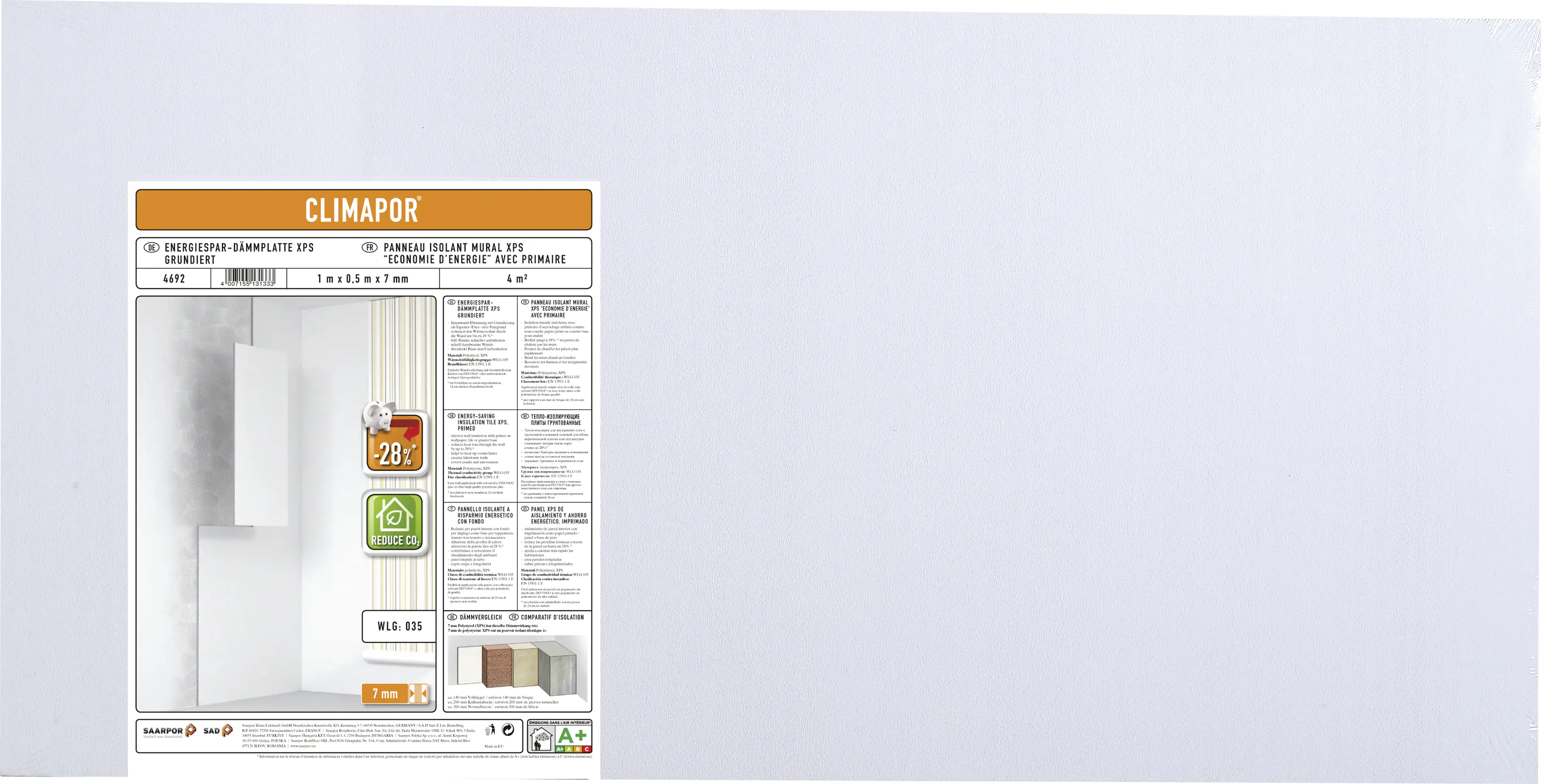 Climapor Energiespar Dämmplatte XPS, 1 m x 0,5 m x 7 mm