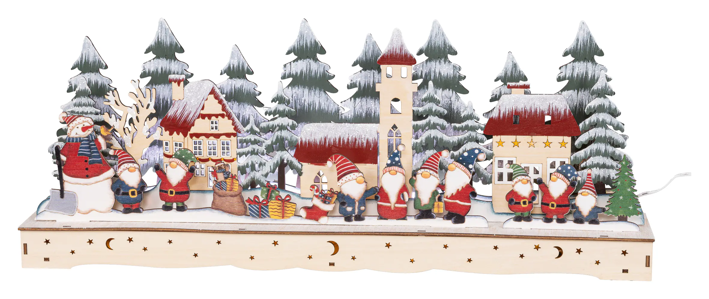 HGD LED-Dekoaufsteller Wichtelhausen mit Timer 55 x 22 cm warmweiß bunt