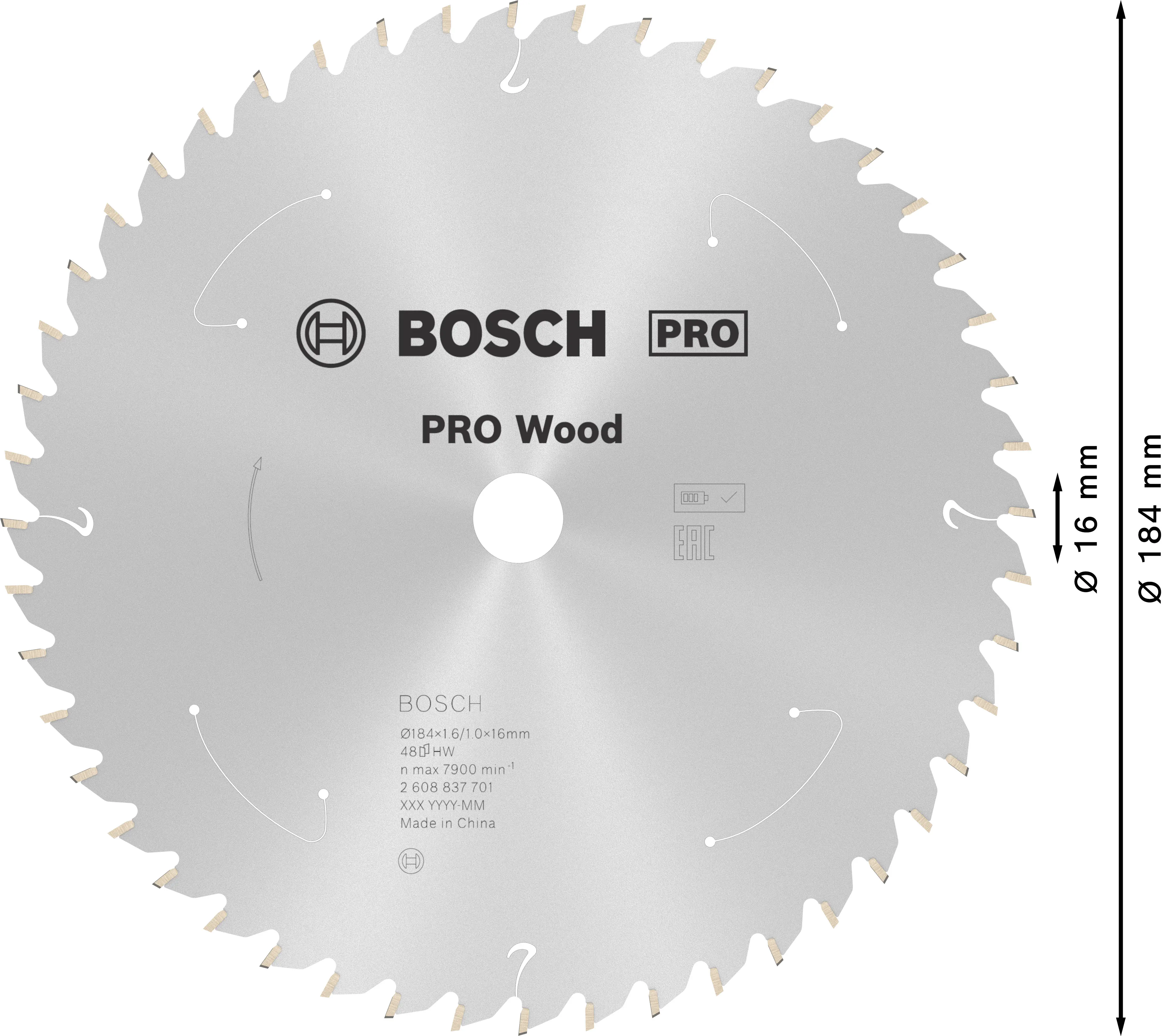 Bosch PRO Wood cordless Kreissägeblatt 184 x 1,6 x 16 mm T48 Bosch PRO Wood cordless Kreissägeblatt 184 x 1,6 x 16 mm T48