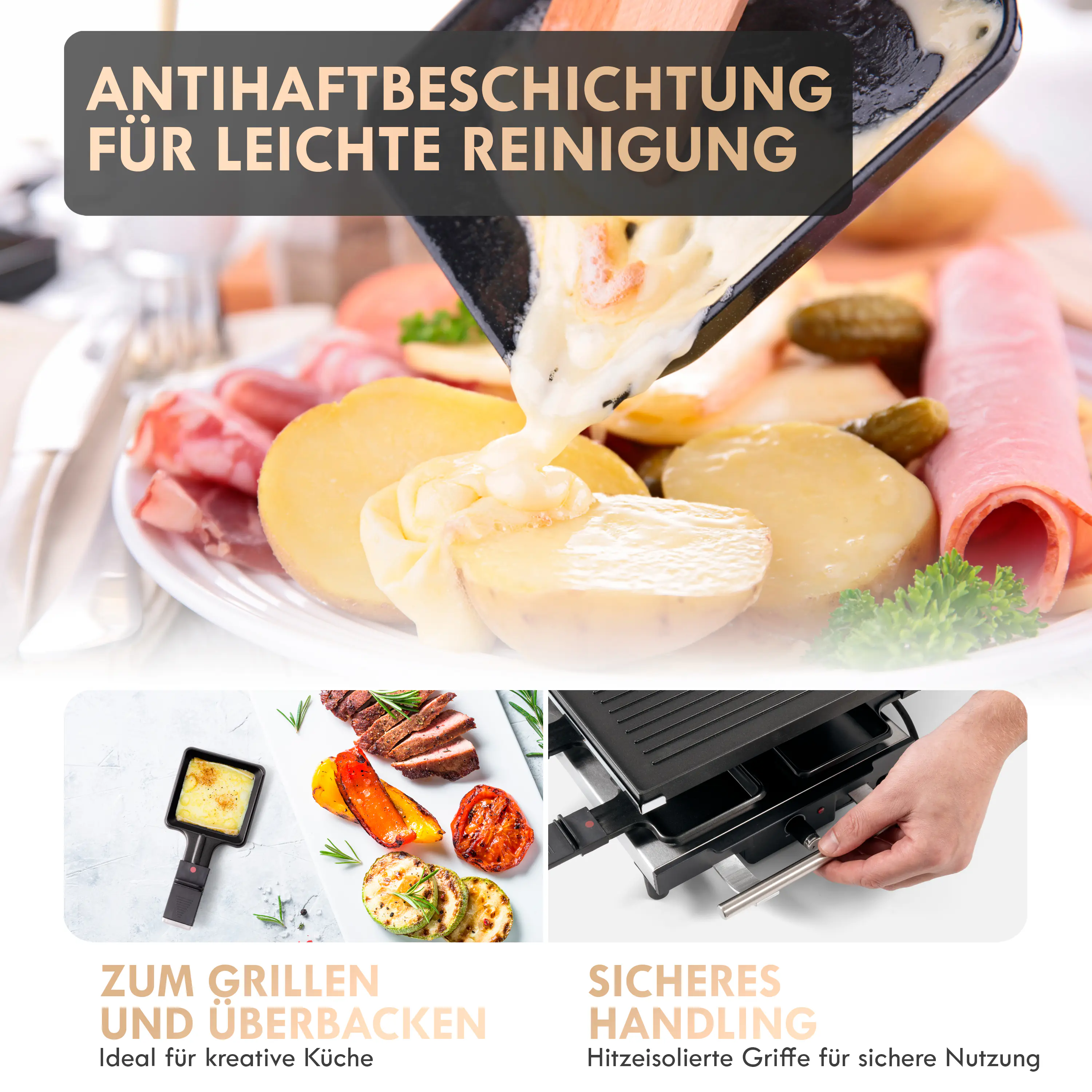 Proficook Raclette RG 1144 Guß/Steinplatte 10 Pfännchen 1700 Watt