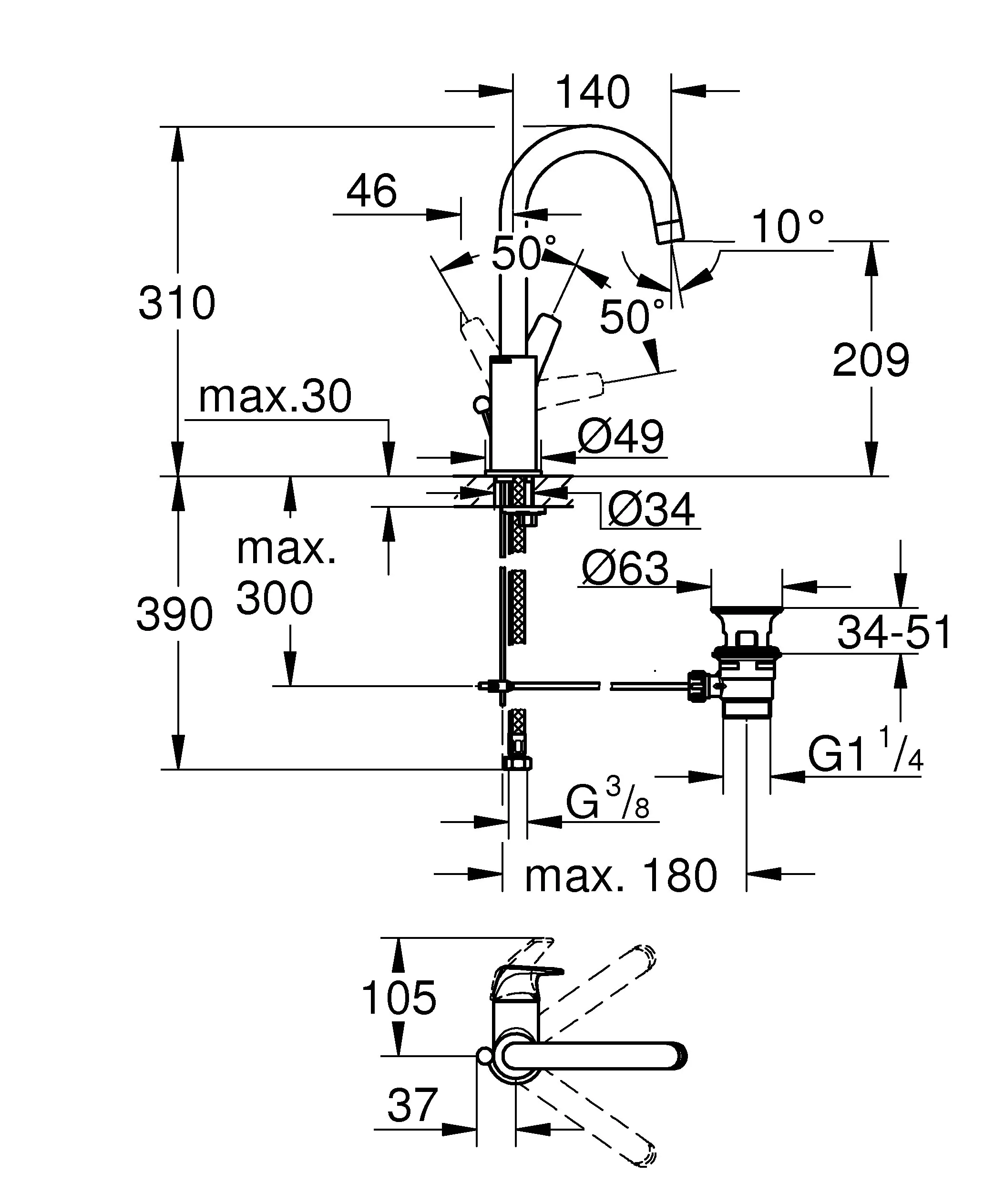 Grohe Start Flow Waschtischarmatur L-Size wasssersparend