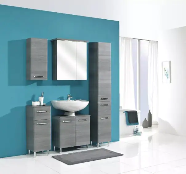 Pelipal Badmöbel-Set Quickset 328 Graphit Struktur quer mit Unterschrank Hänge- + Hochschrank 120 cm