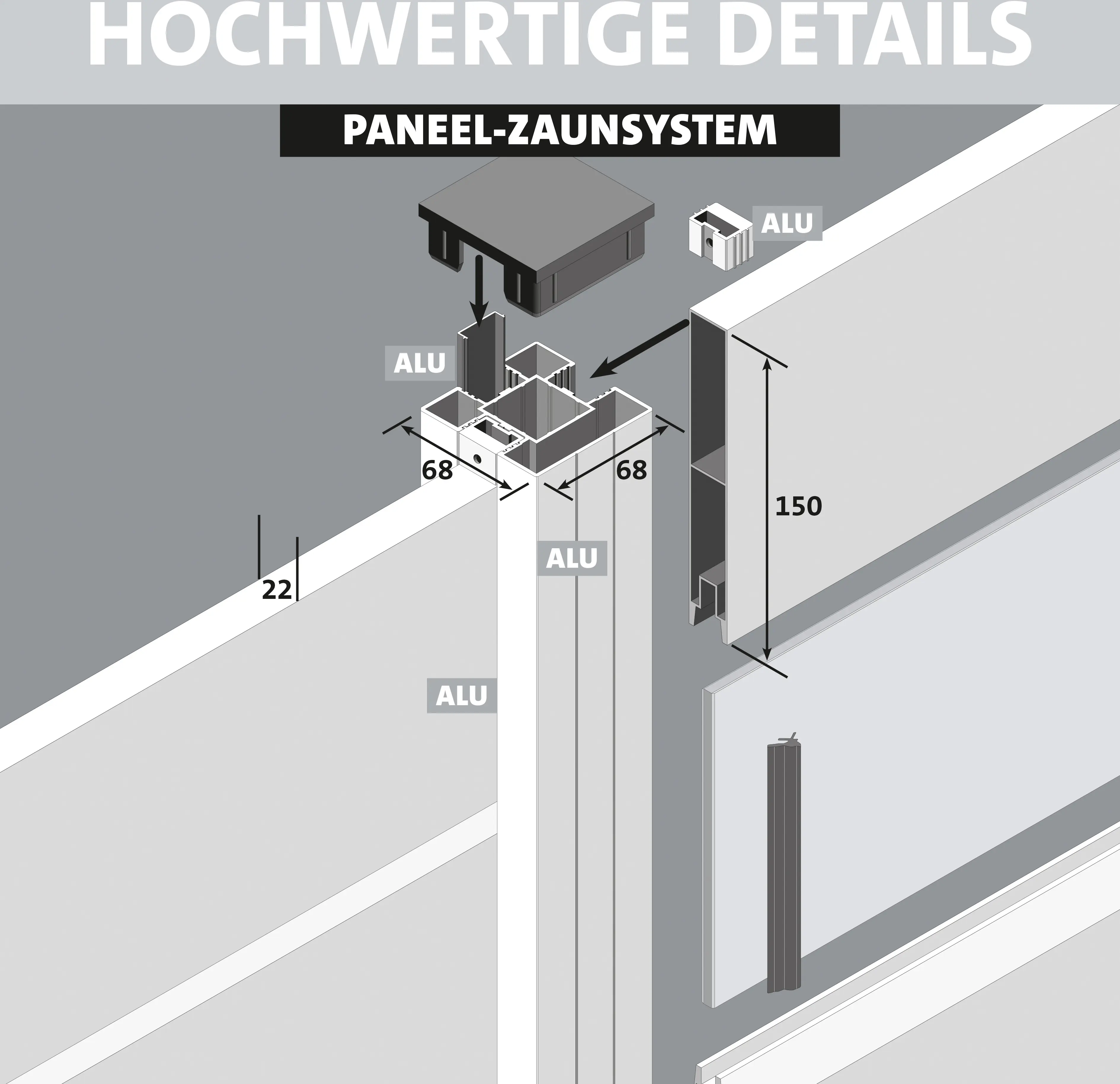 Ambiente Alu-Zaun Grundset Paneel 150 weiß 187 x 124,2 cm  