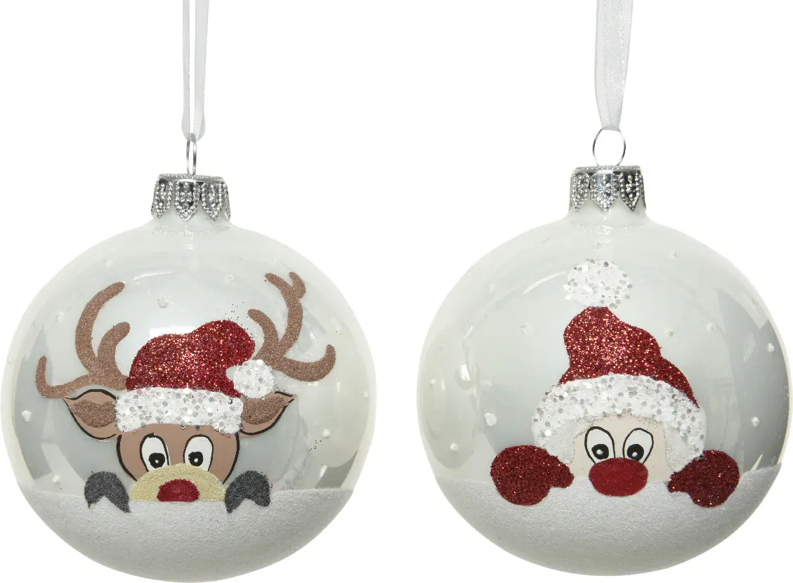 Kaemingk Weihnachtsbaumkugel weiß aus Glas Santa Rentier