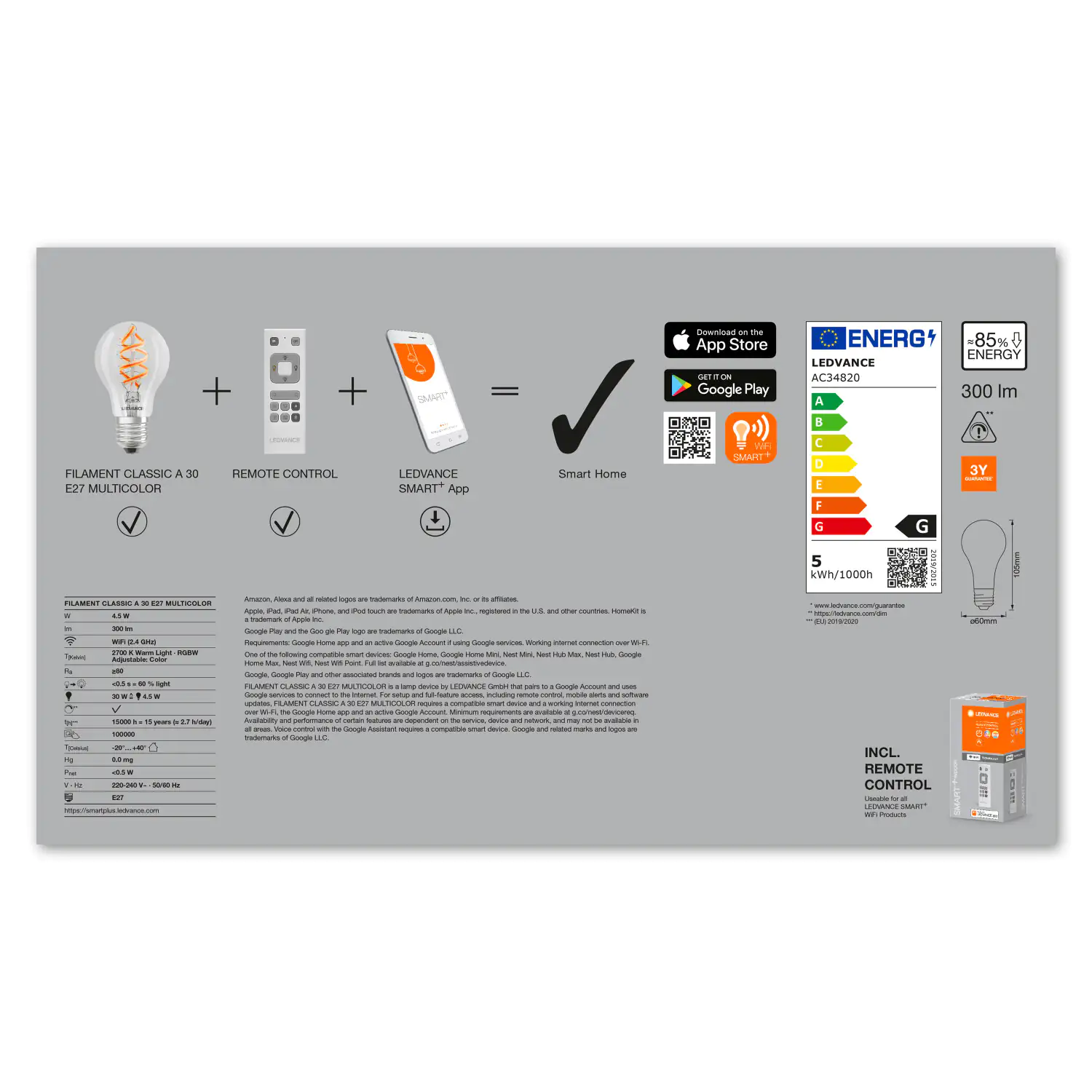 4058075723306_4 Ledvance LED Leuchtmittel Smart+ WiFi 3er Set E27, RGBW, Kolbenform, 4,5 W