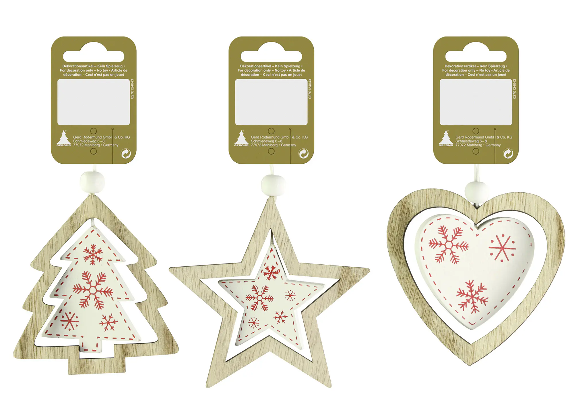 Weihnachtsanhänger Weihnachten 8 cm weiß rot 3-fach sortiert