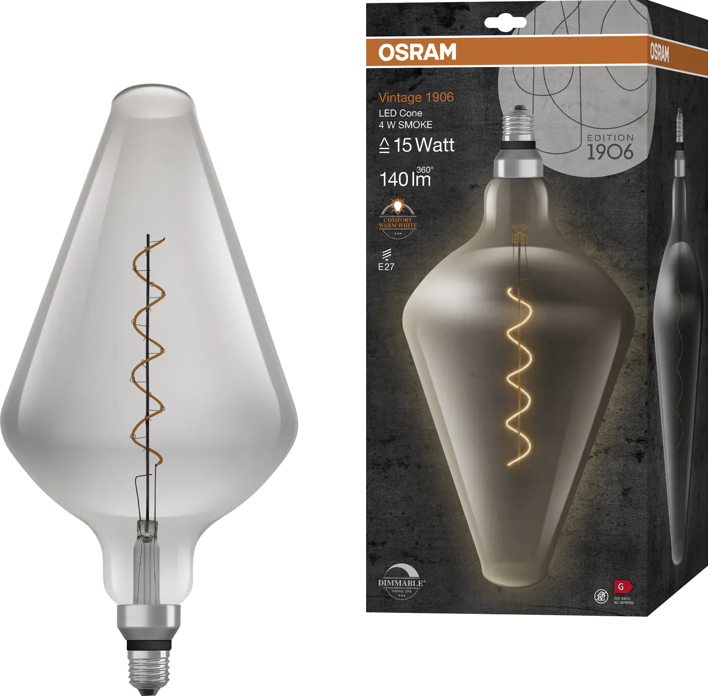 Osram LED Dekoleuchtmittel Kegel E27 4 W warmweiß rauch