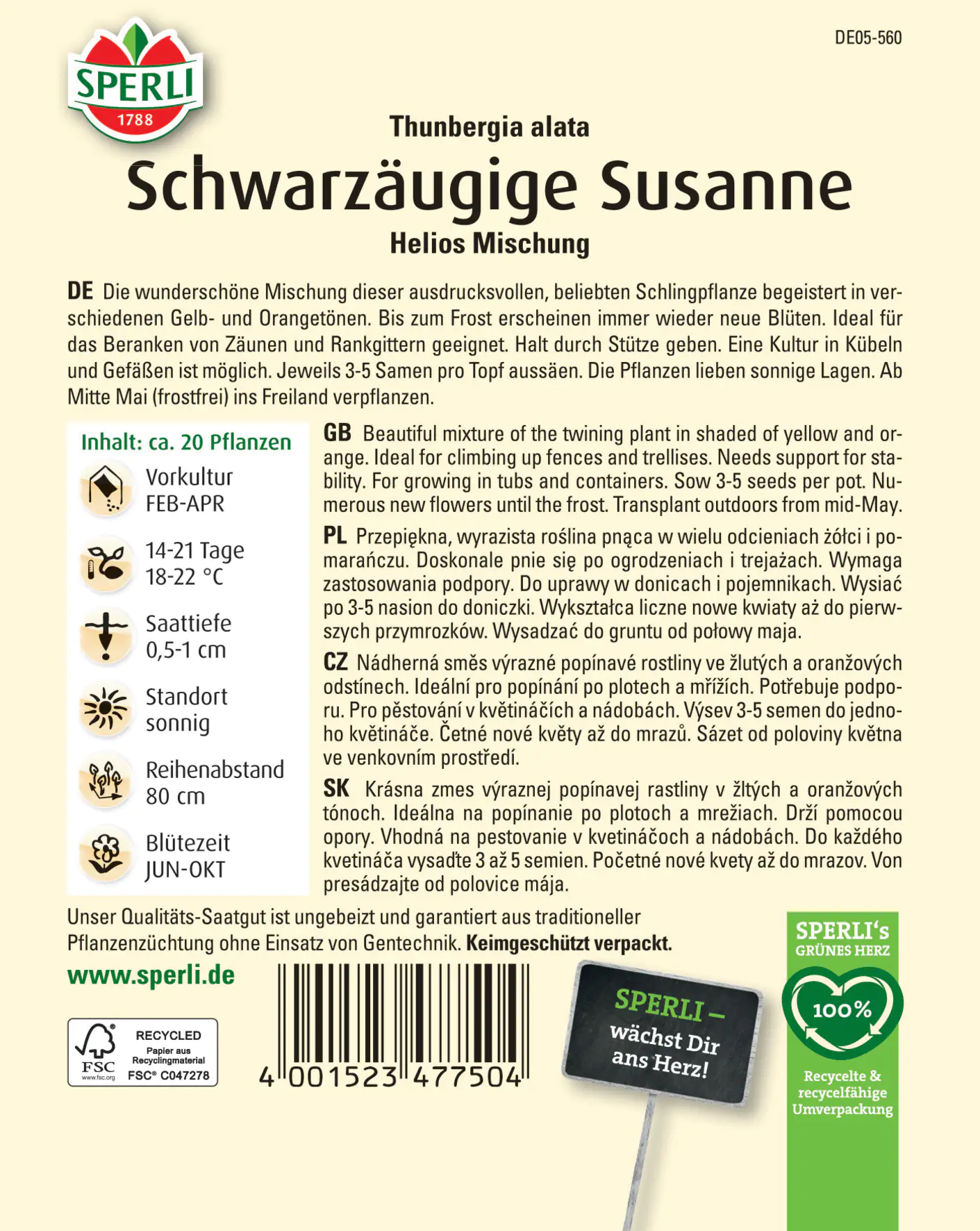 Sperli Schwarzäugige Susanne Helios Mischung