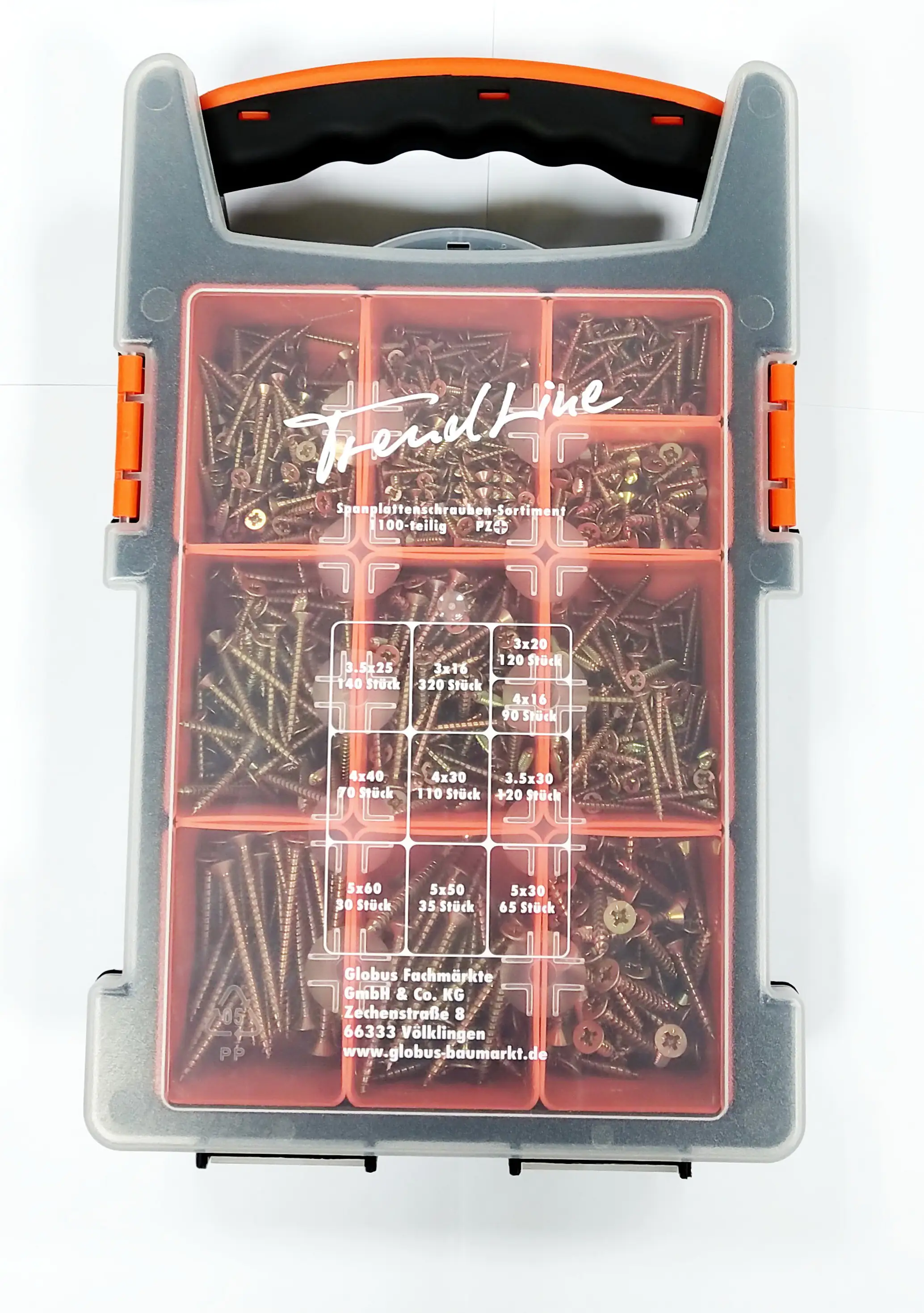 TrendLine Sortimentskasten Spanplattenschrauben PZ 2 - 1100 teilig