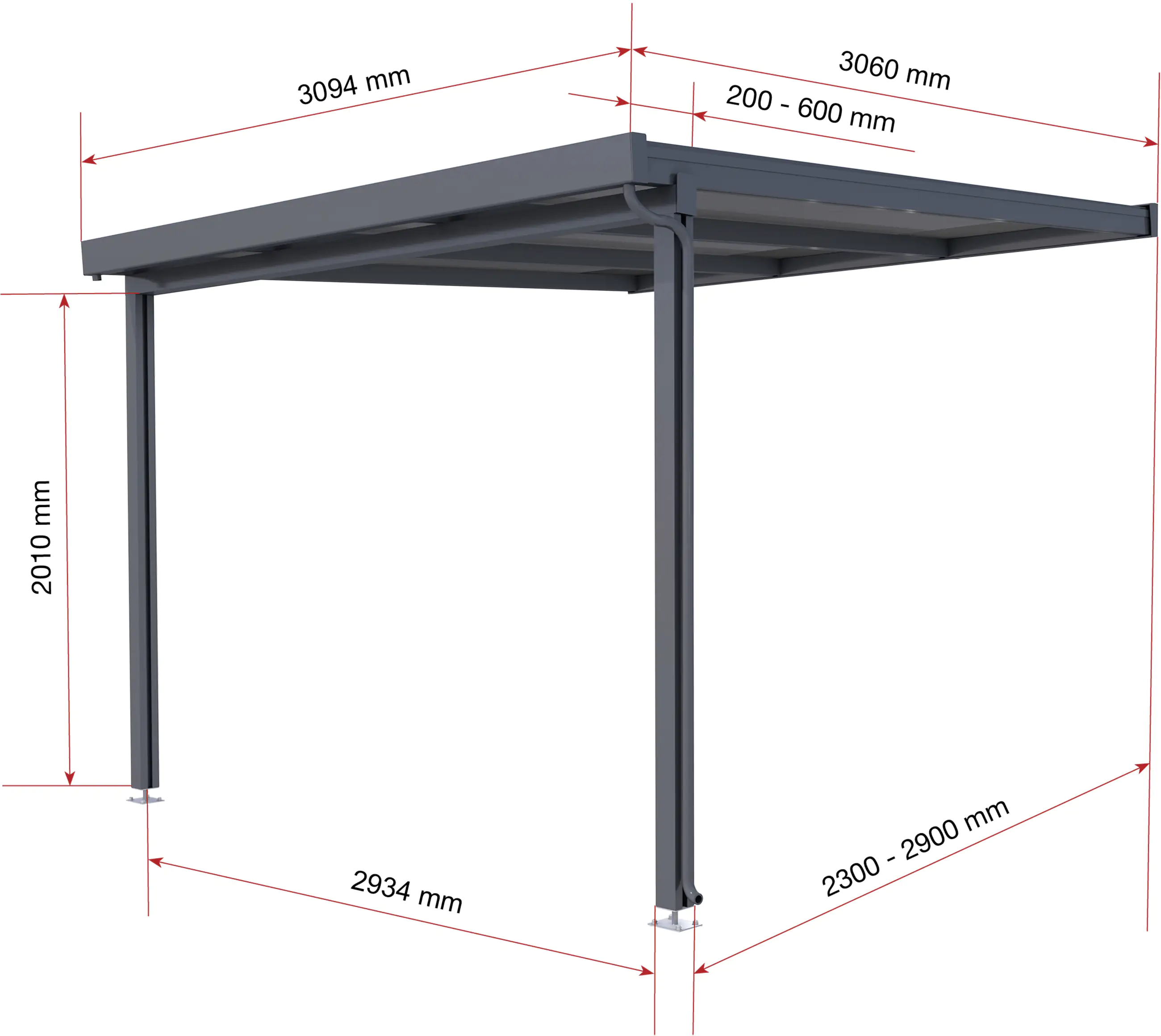 Gutta Premium Terrassendach 309,4 x 306 cm anthrazit PC bronce 16 mm