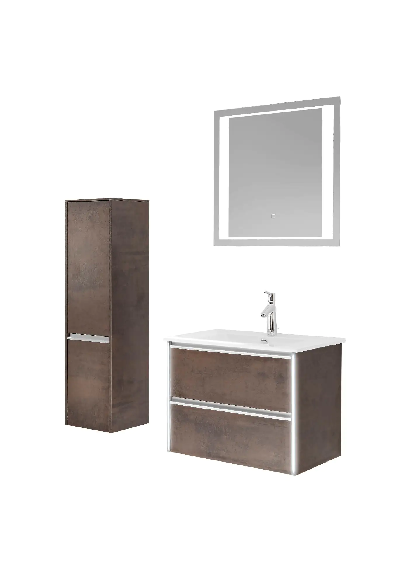 Pelipal Badmöbel-Set 6040 Oxid Ferro quer mit Funktionsspiegel + Midischrank 104 cm