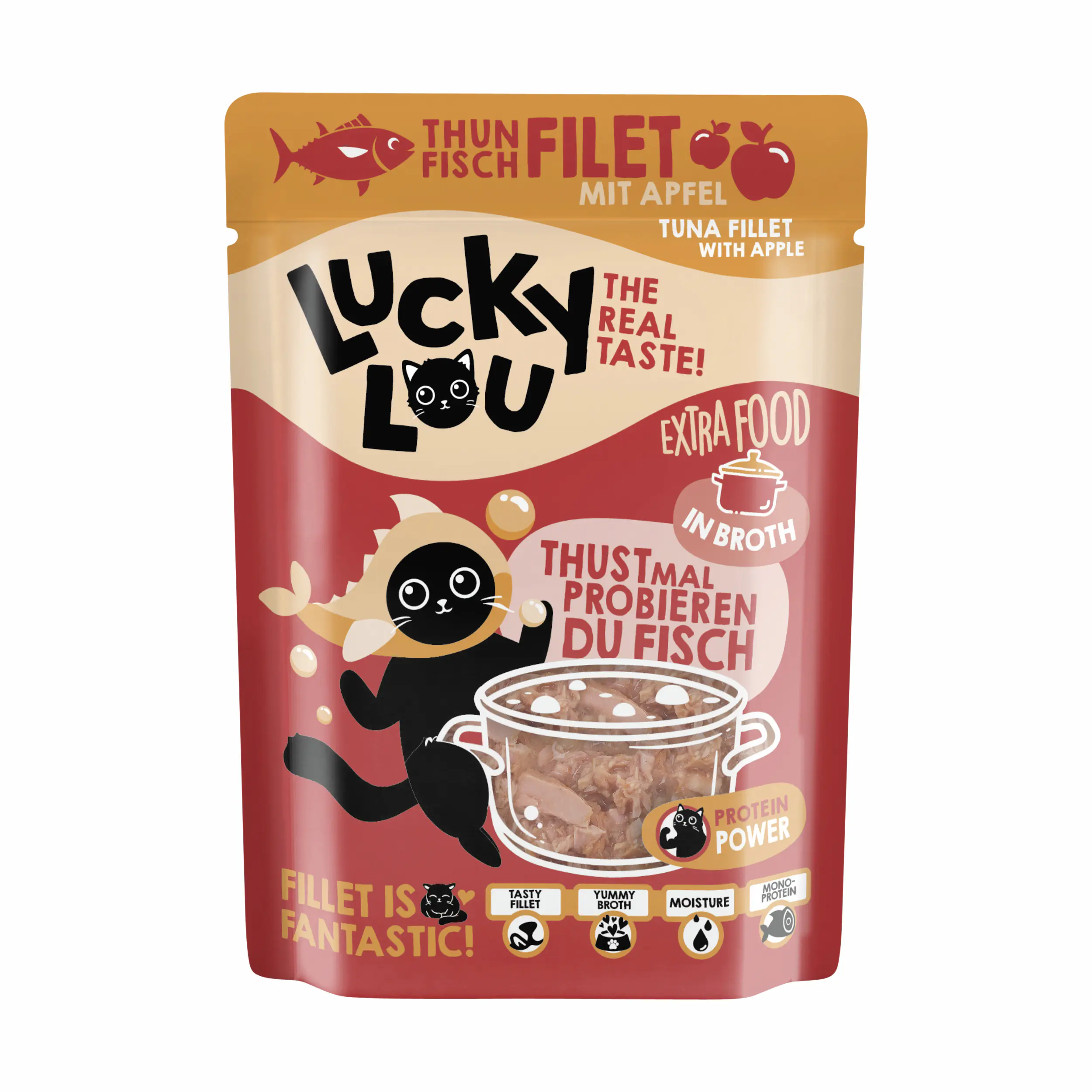 Lucky Lou Extrafood Katzennassfutter Adult getreidefrei 70 g Thunfisch & Apfel in Sud