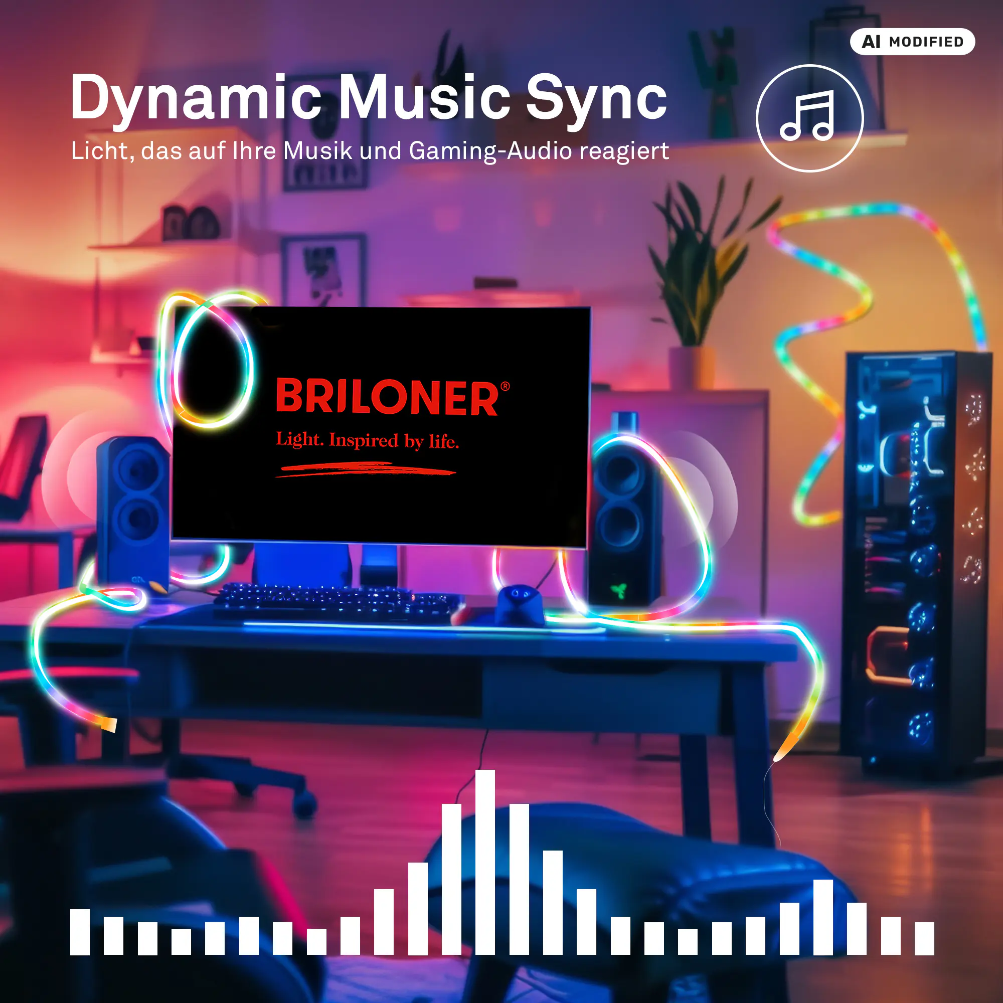 Briloner LED-Streifen Neon RGB mit Musiksensor 5 m dimmbar weiß