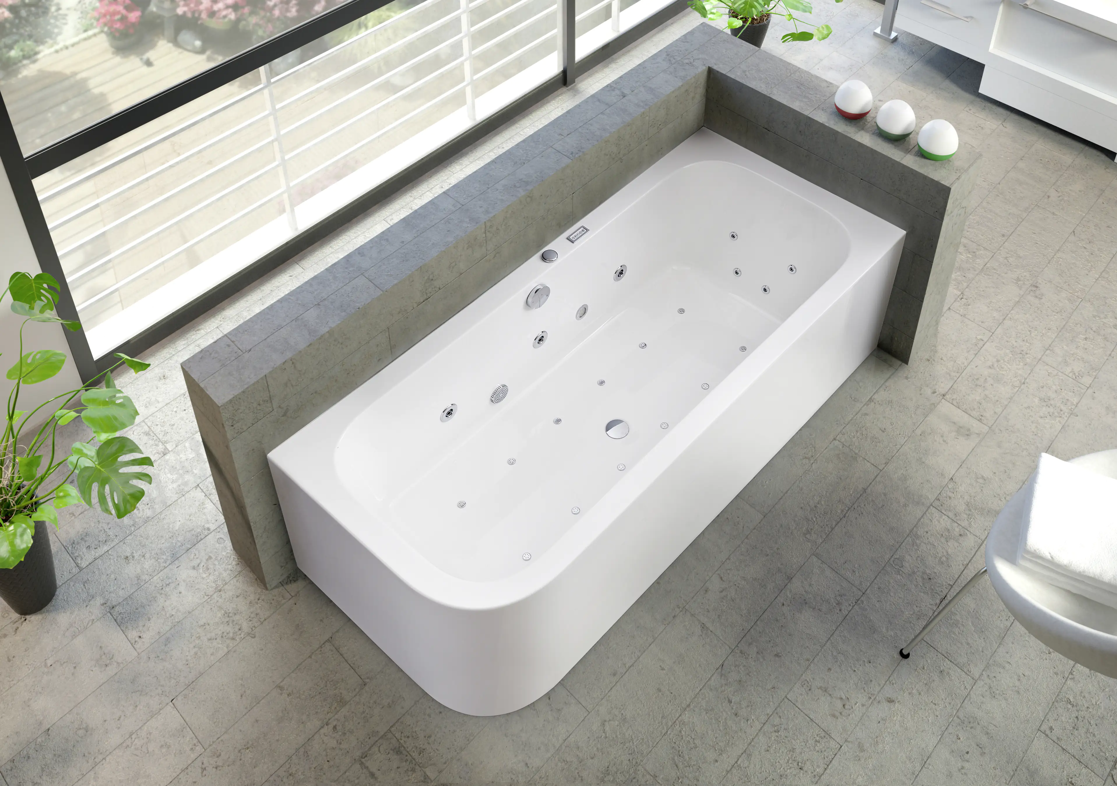 Ottofond Whirlpool-Komplettset Spirit mit Ab-/Überlaufgarnitur 180 x 80 cm, weiß, Modell B