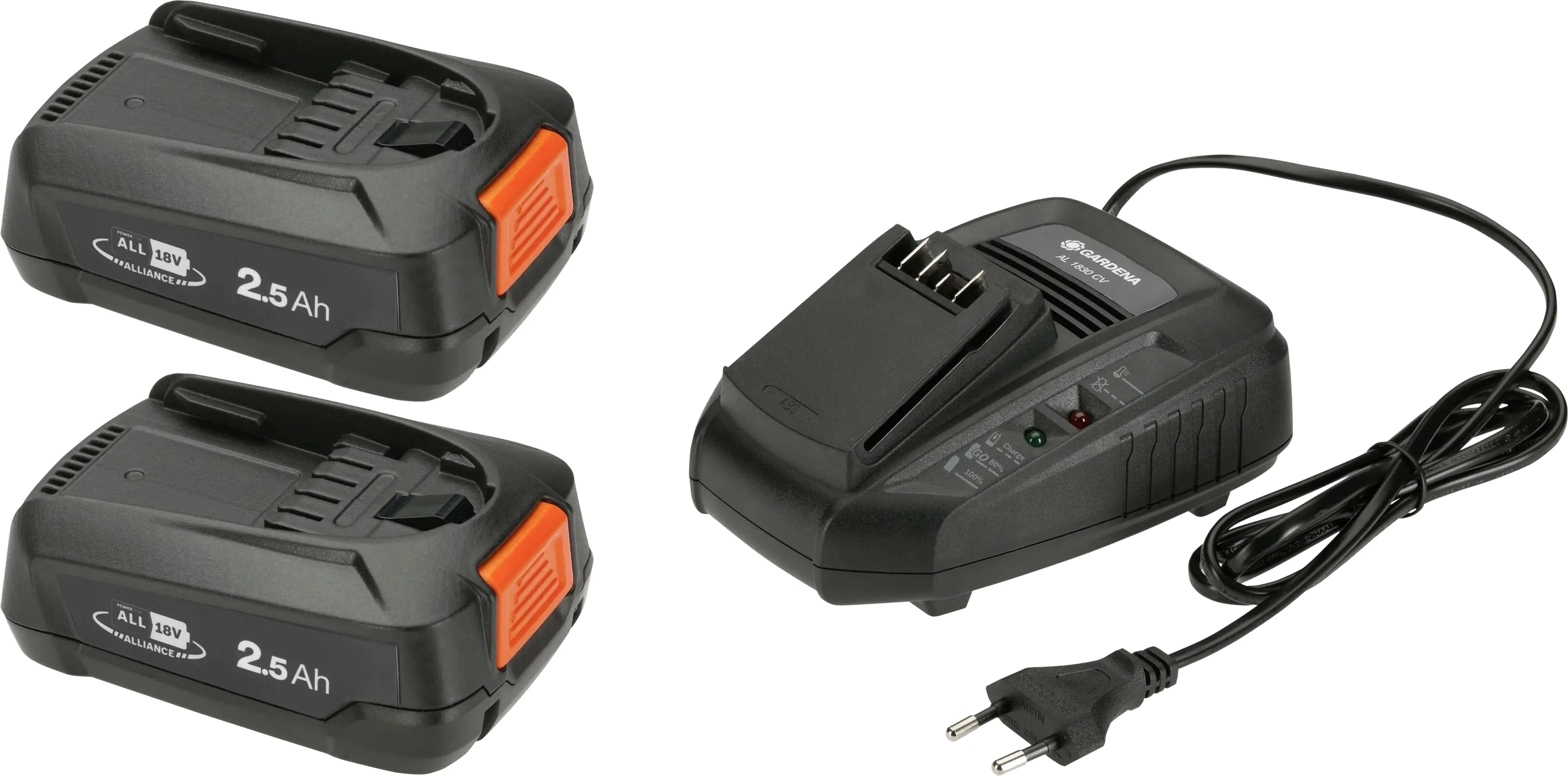 Gardena Starter-Kit P4A 2 Akkus + Ladegerät, 18 V, 2,5 Ah Gardena Starter-Kit P4A 2 Akkus + Ladegerät, 18 V, 2,5 Ah