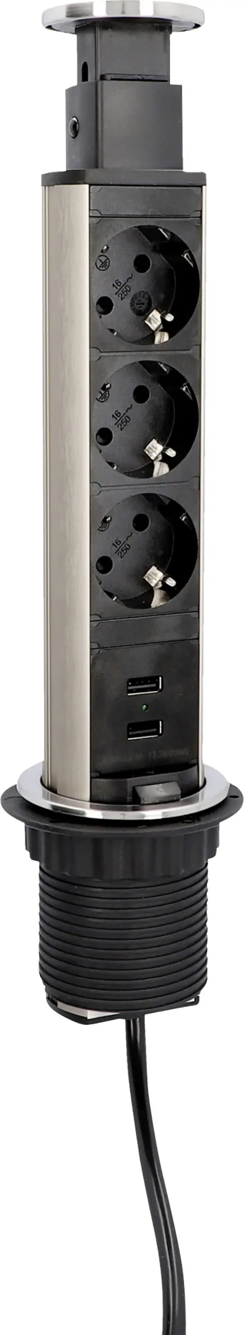 Unitec Einbausteckdosenleiste 3-fach 2m mit 2 x USB Tower, silber Unitec Einbausteckdosenleiste 3-fach 2m mit 2 x USB Tower, silber