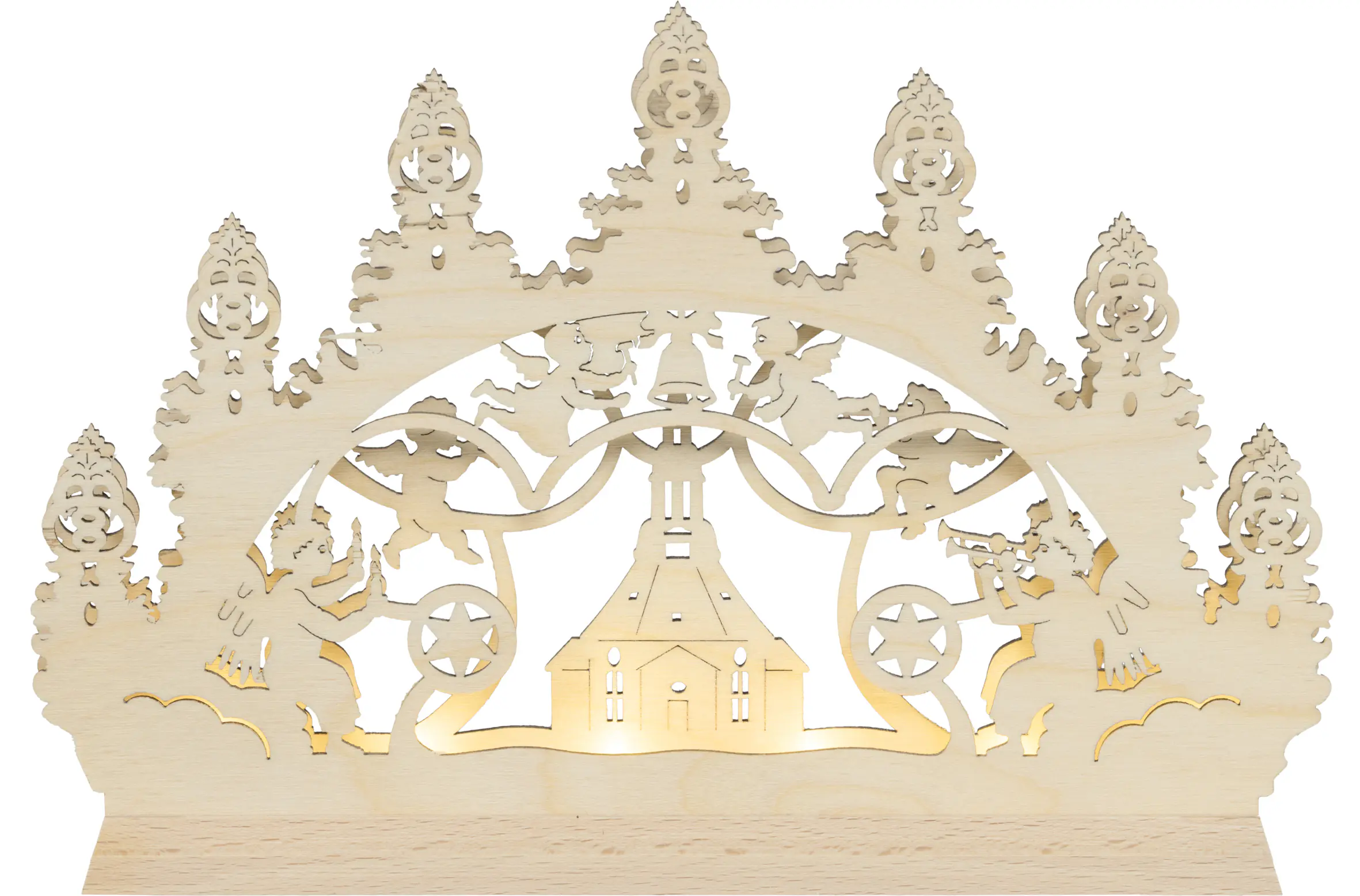 Saico LED-Schwibbogen Seiffener Kirche mit Timer 22 x 14 cm warmweiß natur