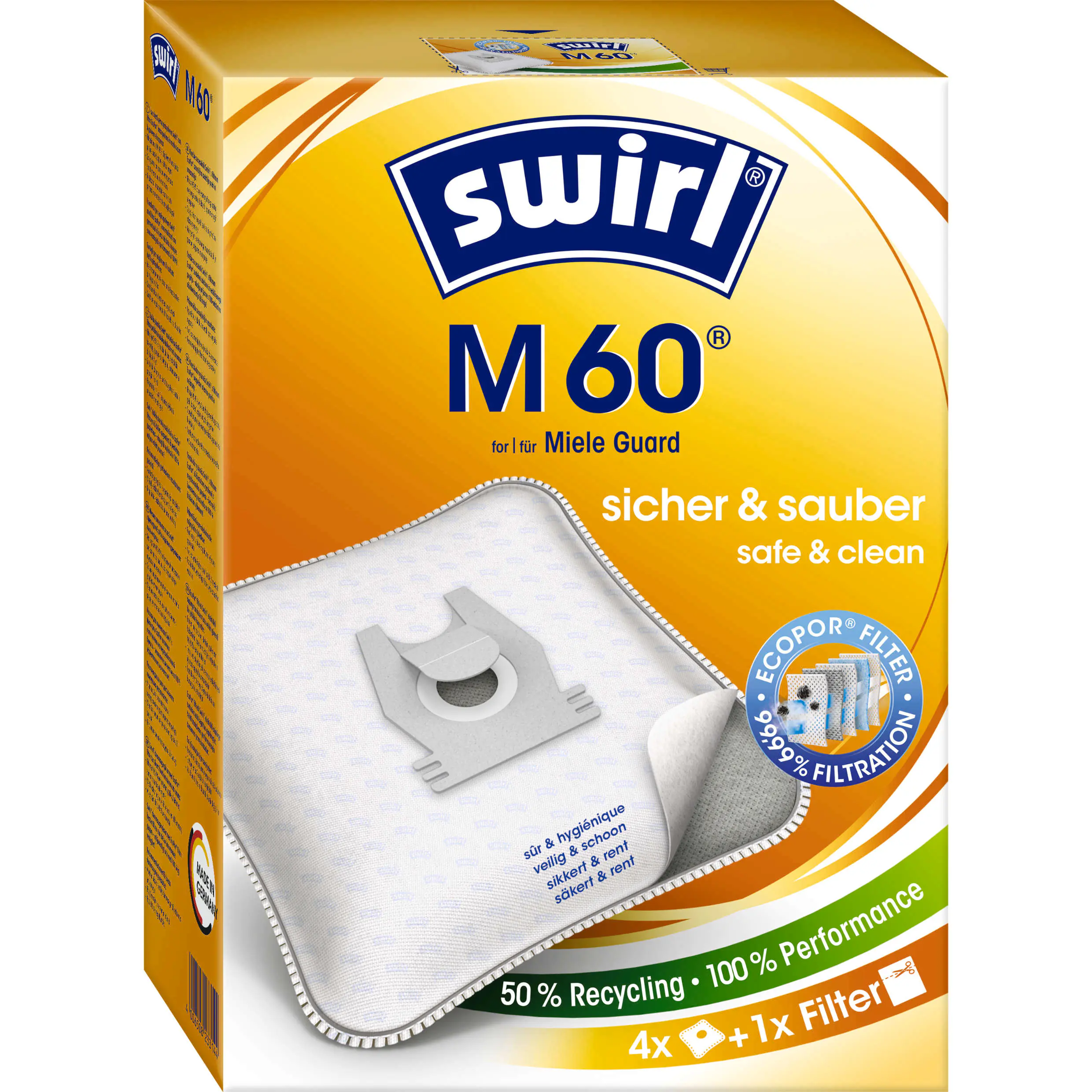 Swirl M 60 EcoPor Staubsaugerbeutel 4 Staubbeutel + 1 Filter