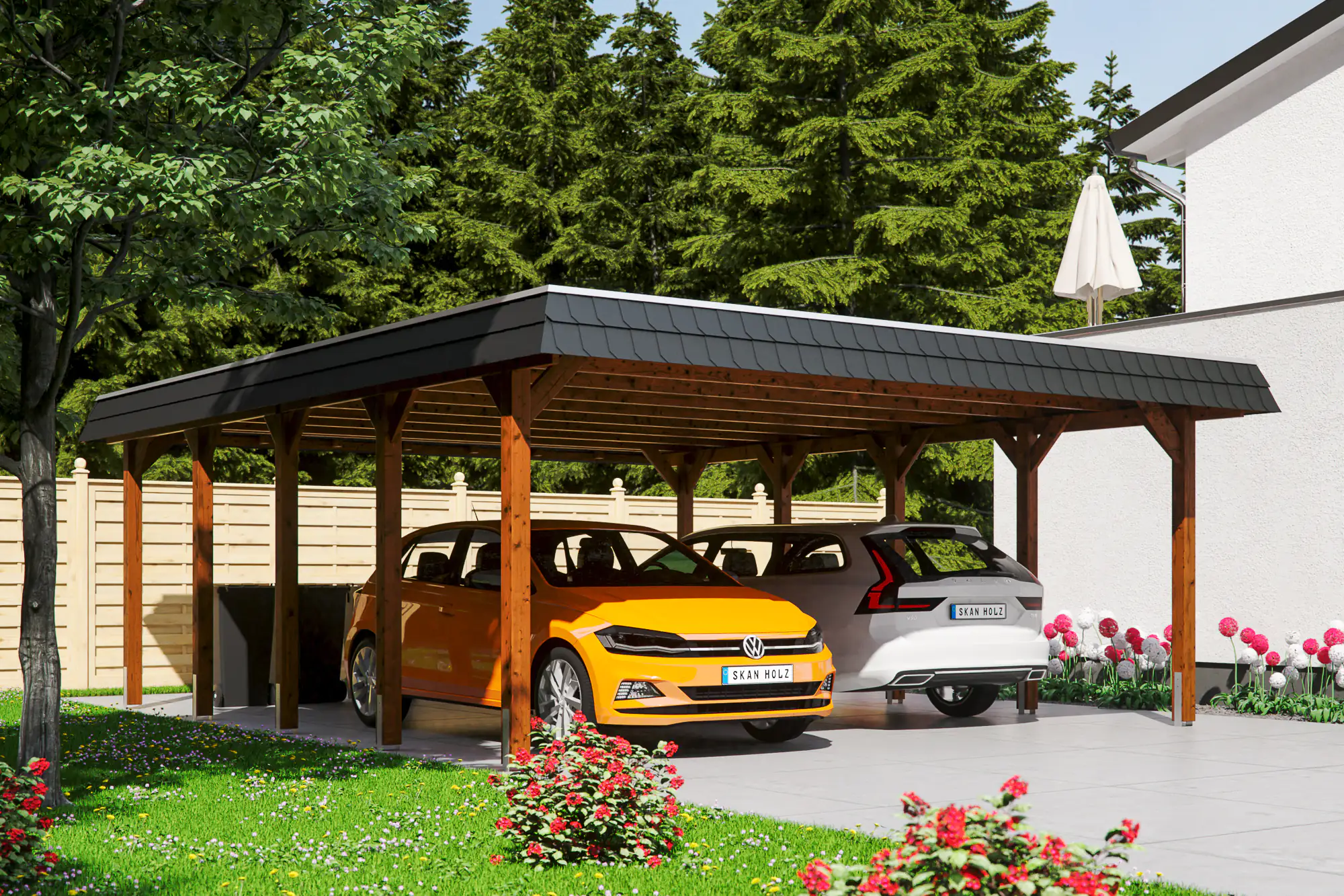 SKAN HOLZ Carport Spreewald 585 x 741 cm mit Aluminiumdach