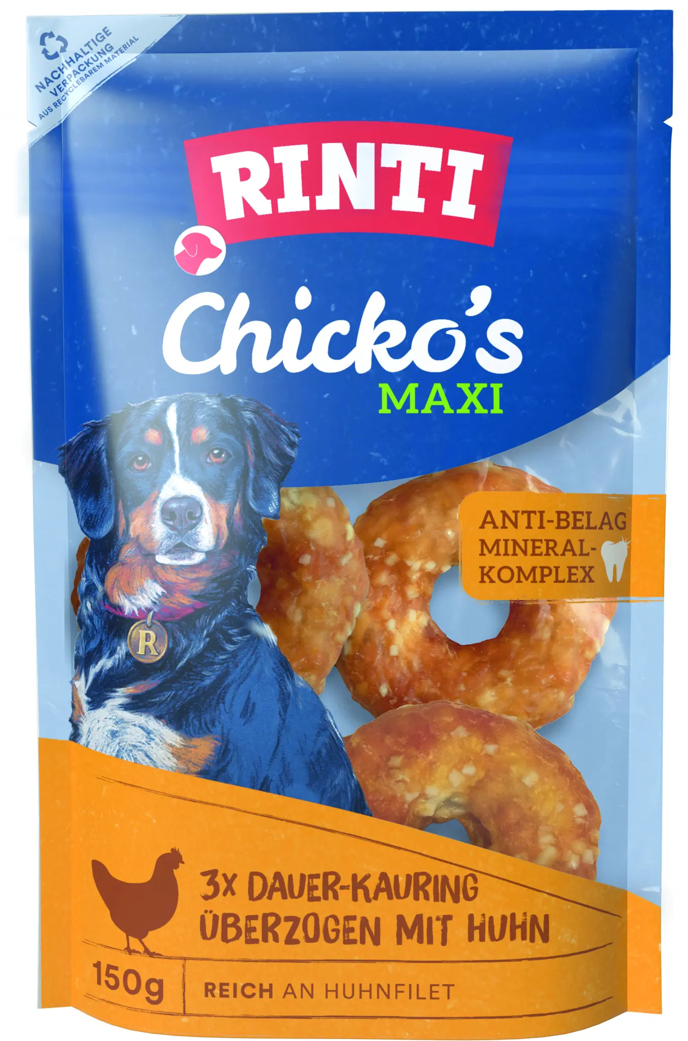 Rinti Chicko Hundesnack Kauring mit Huhn maxi 3 x 50 g Beutel
