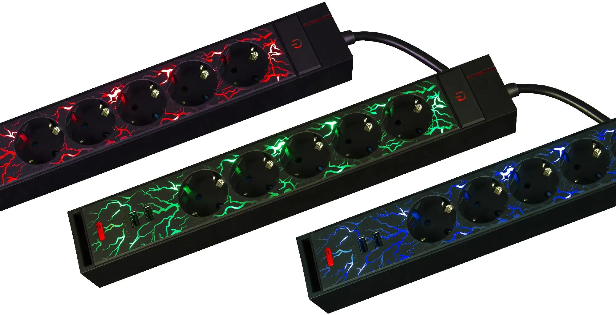 REV Gaming LED Steckdosenleiste 5fach 1,4 m mit 2 USB-Ports, Farbwechsel REV Gaming LED Steckdosenleiste 5fach 1,4 m mit 2 USB-Ports, Farbwechsel