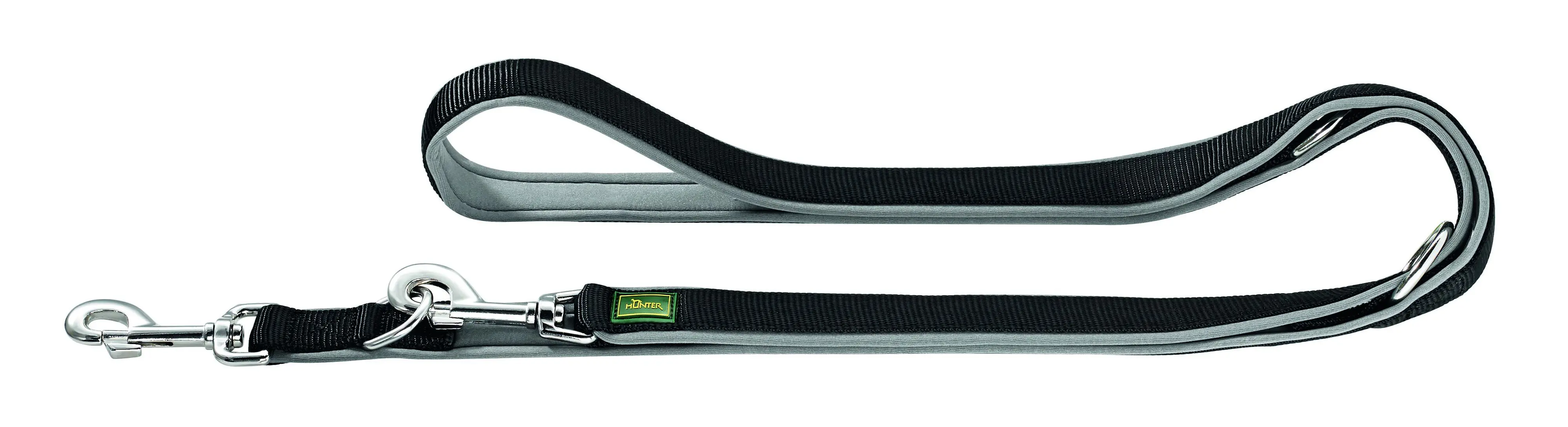 Hunter Hundeleine Führleine verstellbar Neopren 2 m x 1,5 cm schwarz/grau