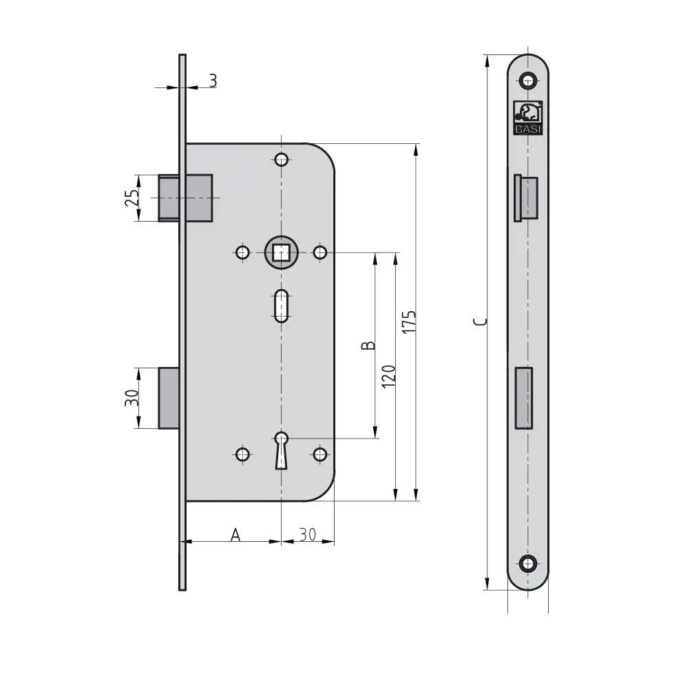 Basi Einsteckschloss ES 922 PZW rechts
