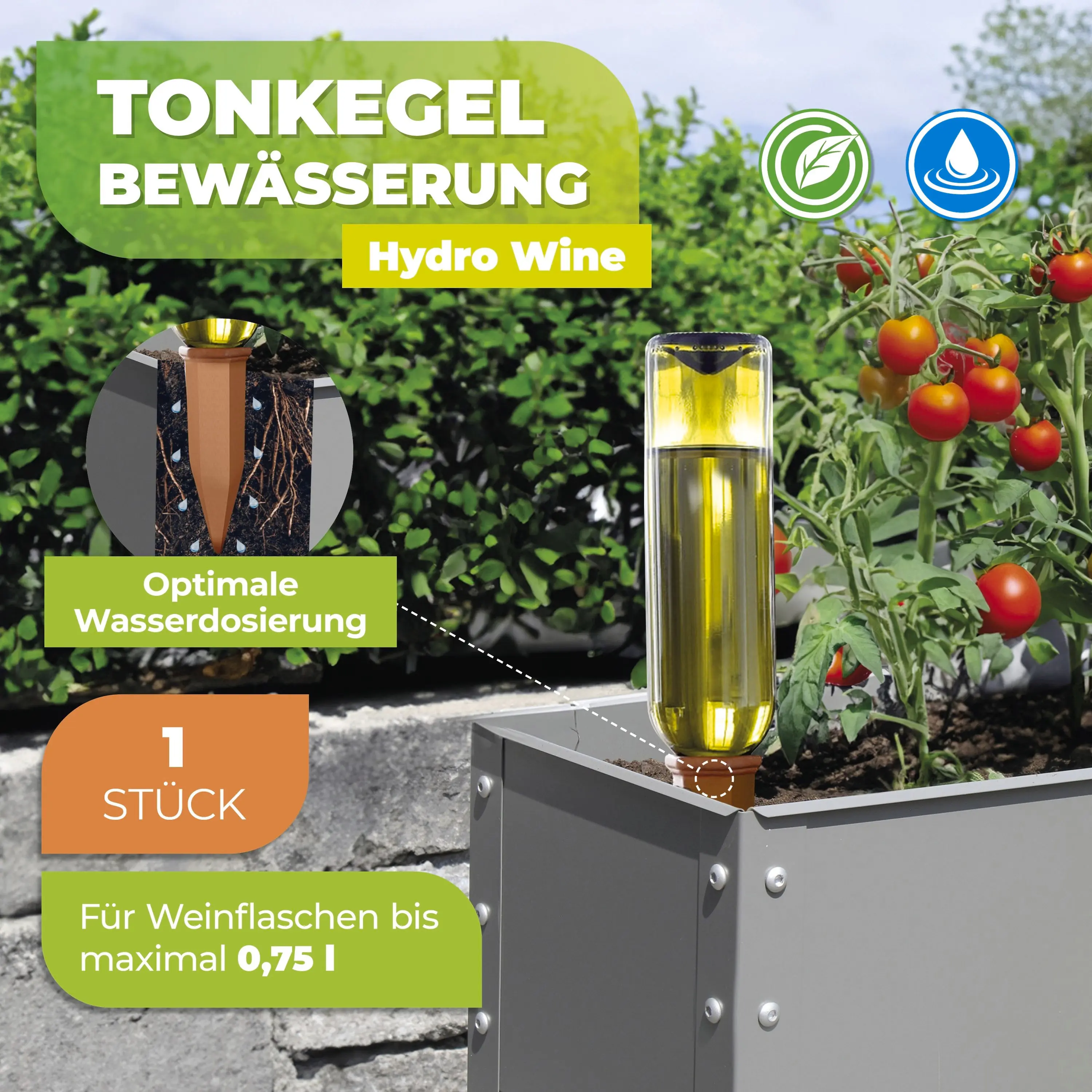 BioGreen Bewässerungskegel Hydro Wine für Wein- und PET-Flaschen 1 Stück