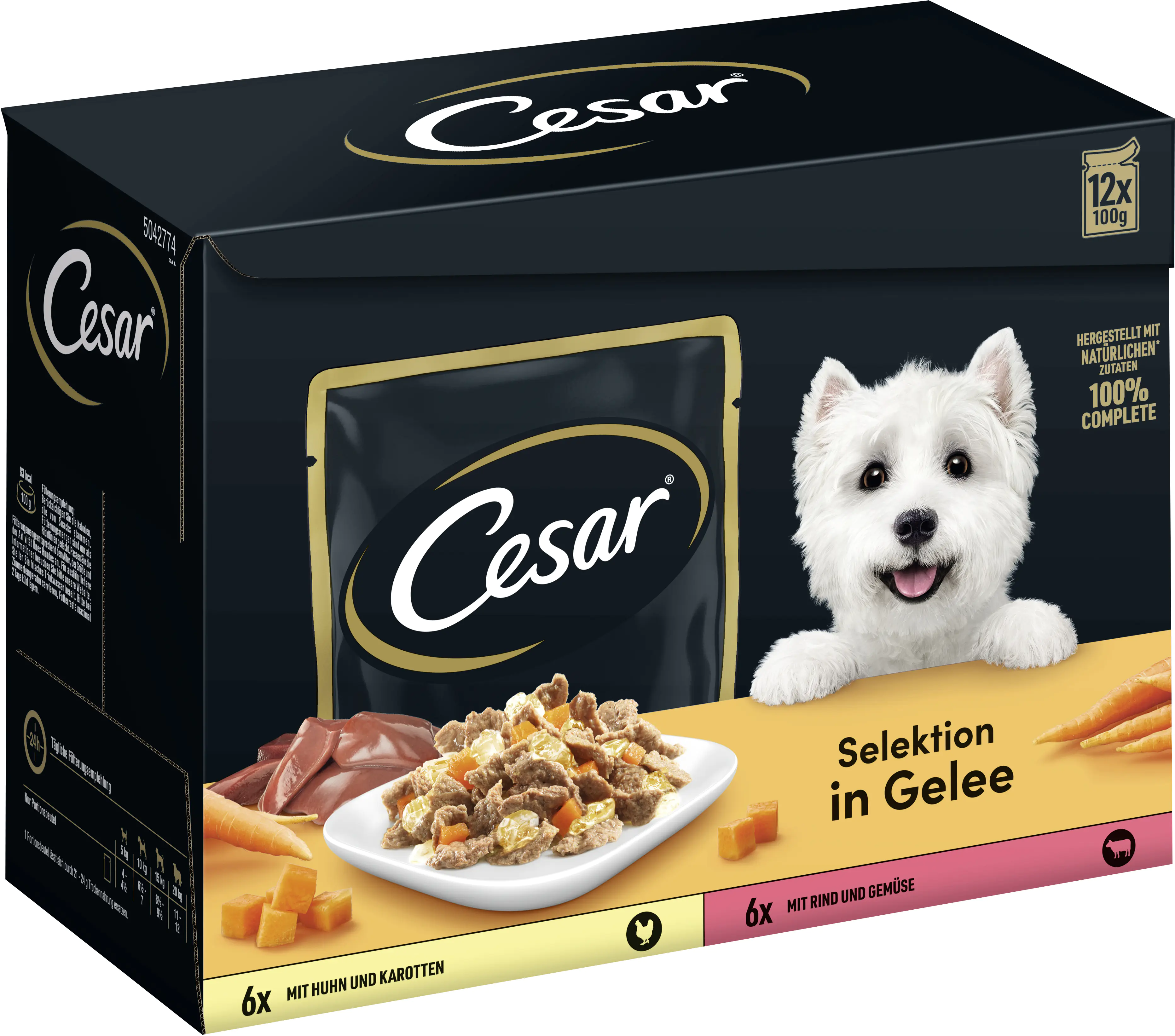 Cesar Selektion in Gelee Adult Huhn & Karotten Rind & Gemüse 12 x 100 g