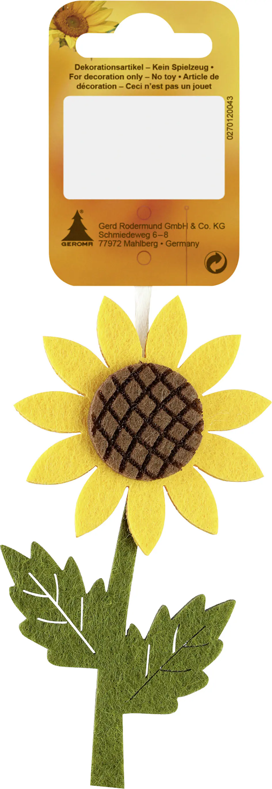 Dekoanhänger Sonnenblumen aus Filz 11 cm gelb braun 1 Stück