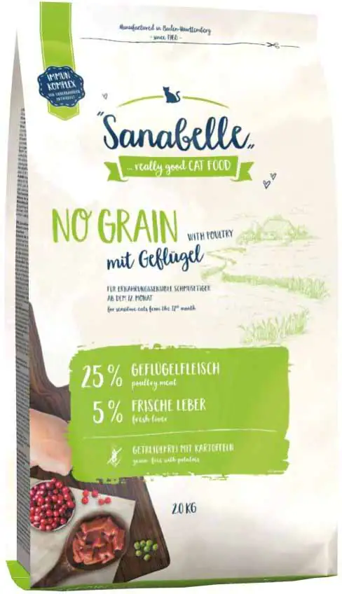 Sanabelle Katzentrockenfutter No Grain mit Geflügel für ernährungssensible Katzen 2 kg