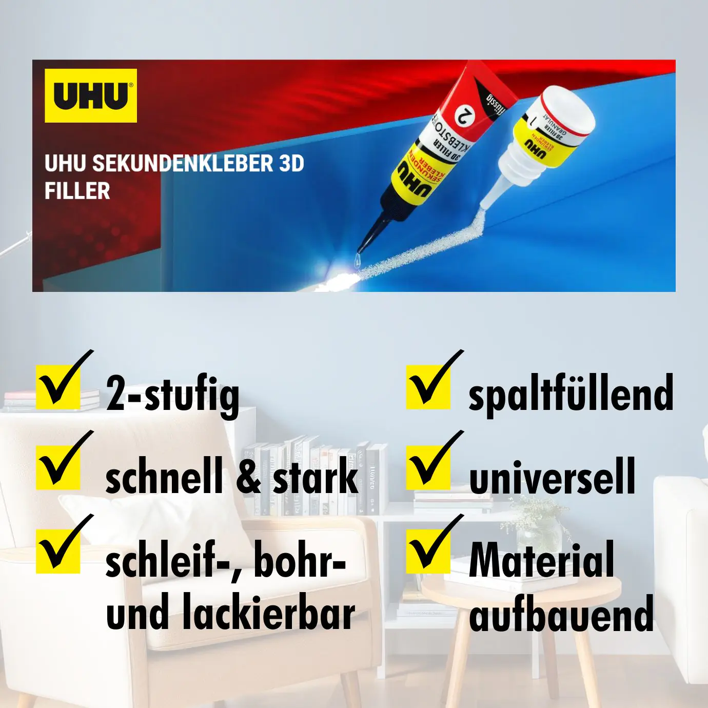 UHU Sekundenkleber 3D Filler 3 g + 9 g