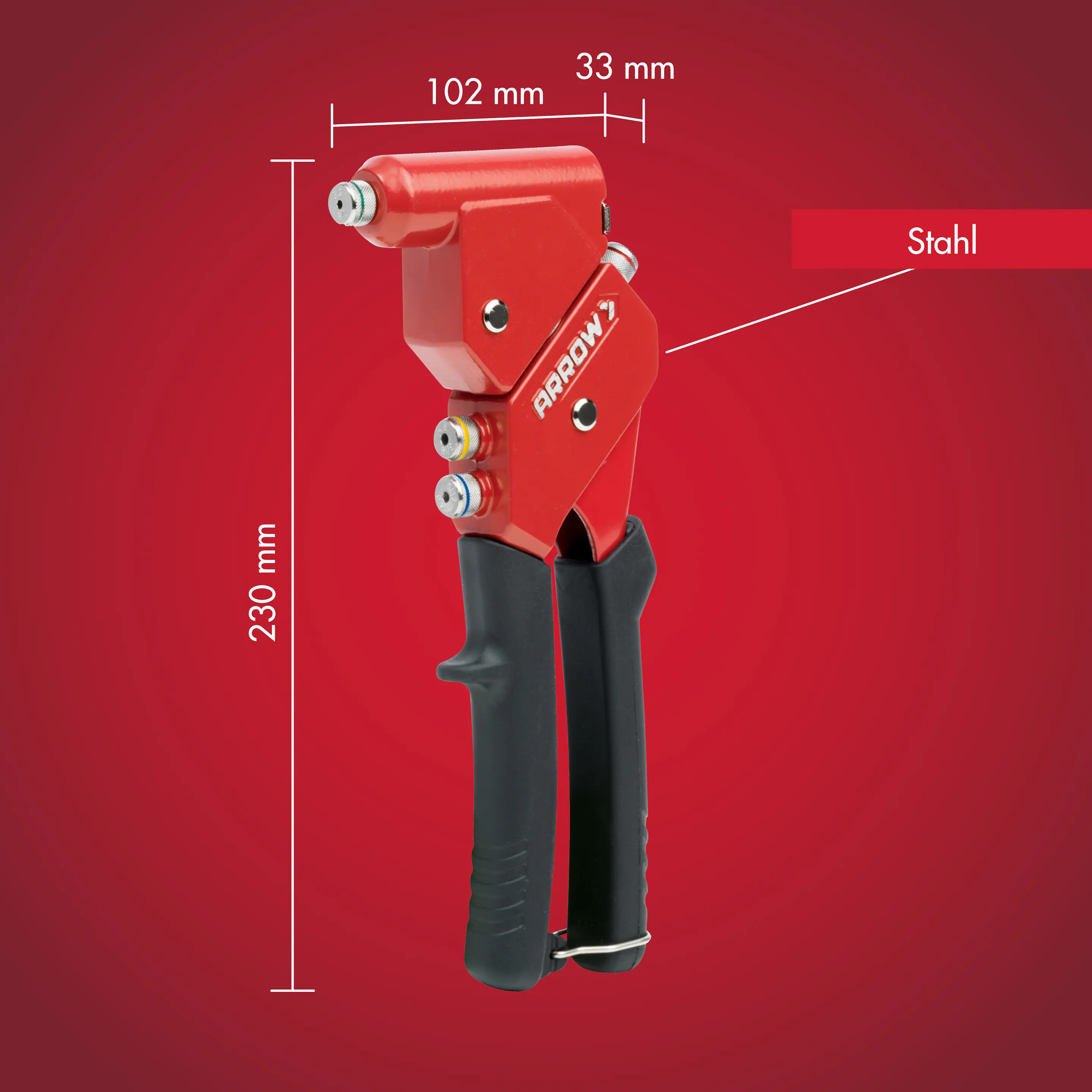 Arrow Blindnietzange RT187 23 cm inkl. 4 Mundstücke 360° Schwenkkopf