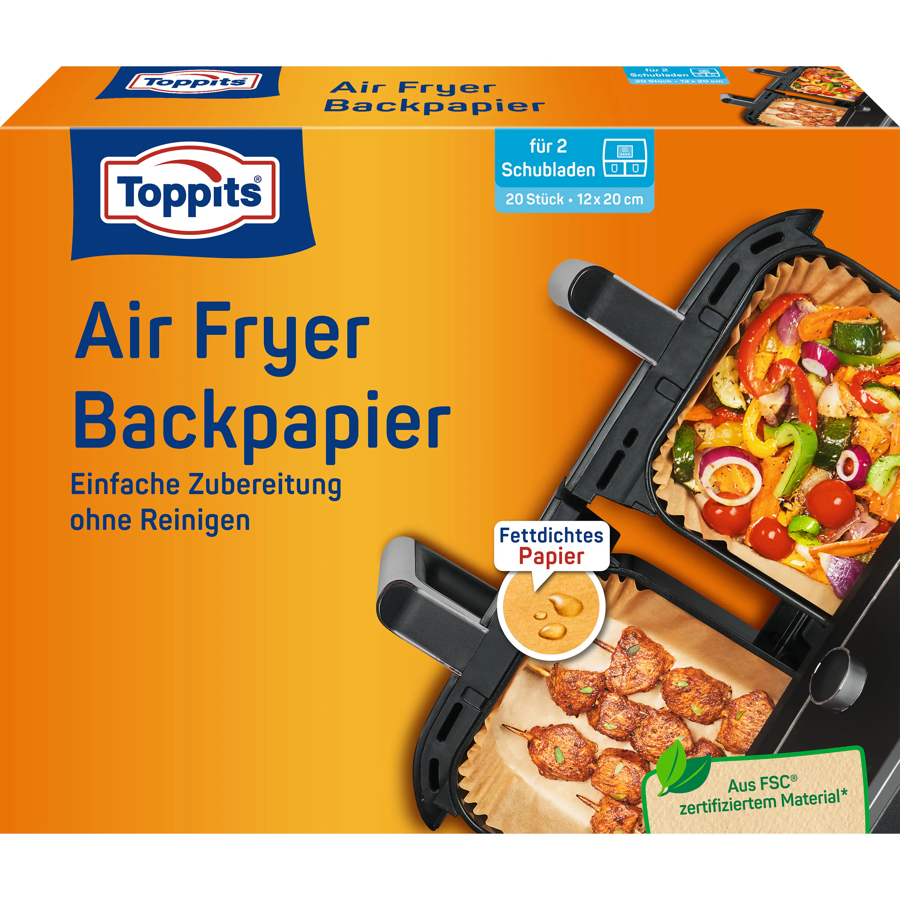 Toppits® Backpapier Air Fryer eckig 12 x 20 cm
