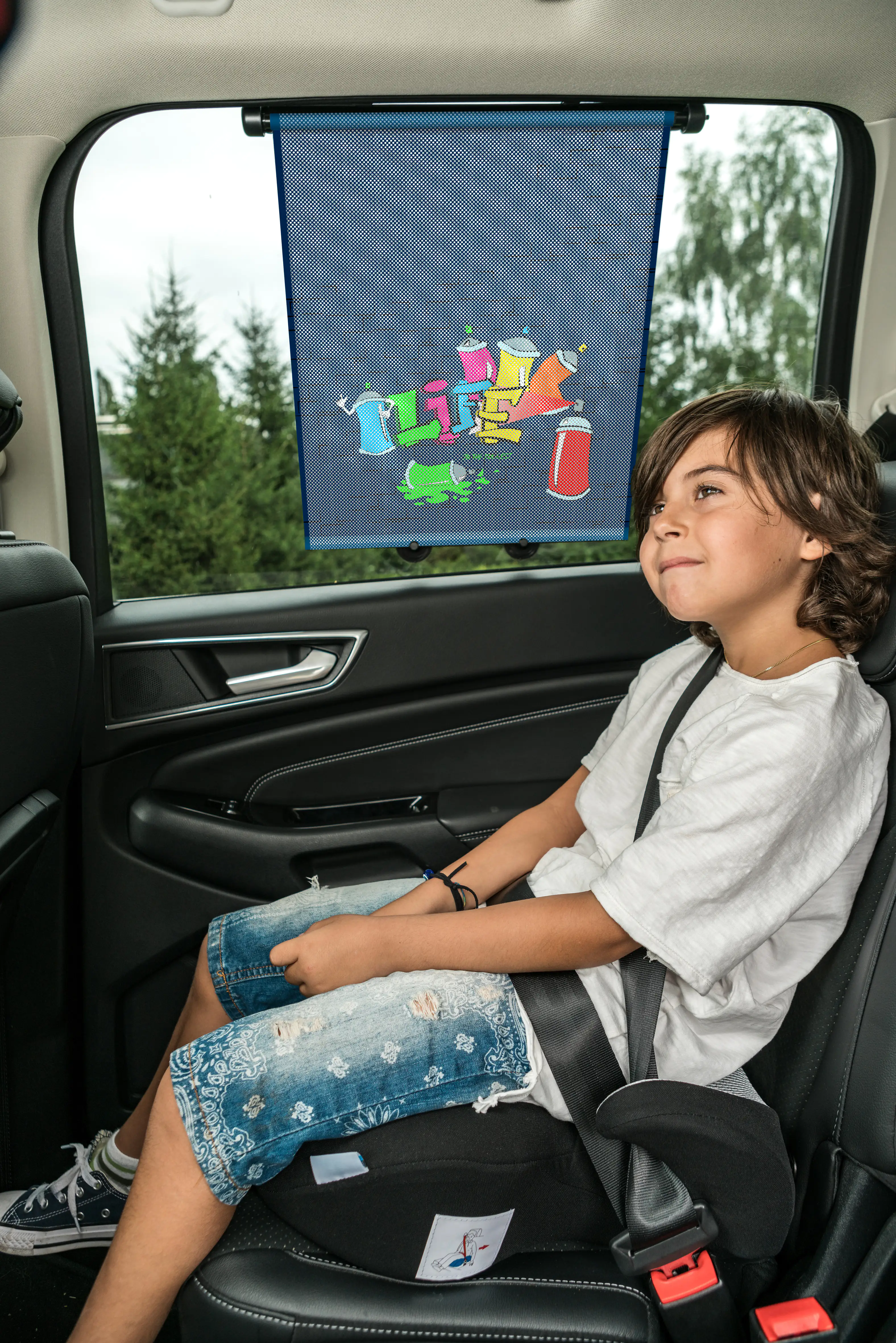 Walser Sonnenrollo Set Graffiti blau 2-teilig