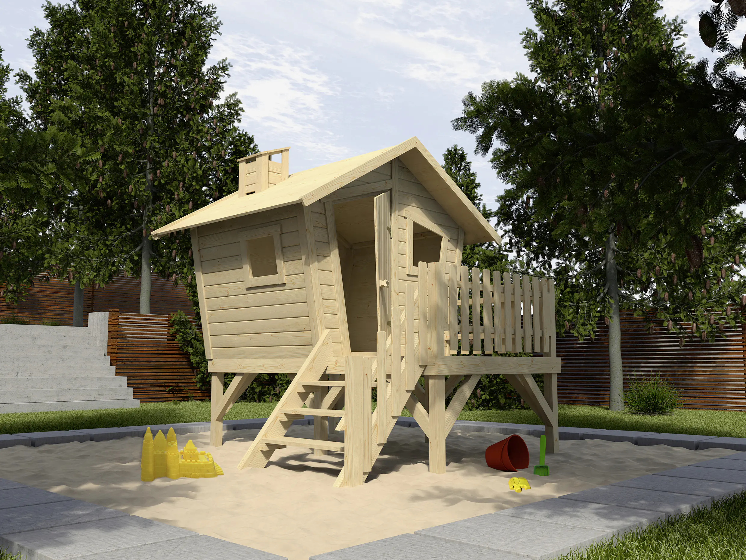 Weka Kinderspielhaus Lotti mit Treppe und Terrasse Fichte naturbelassen